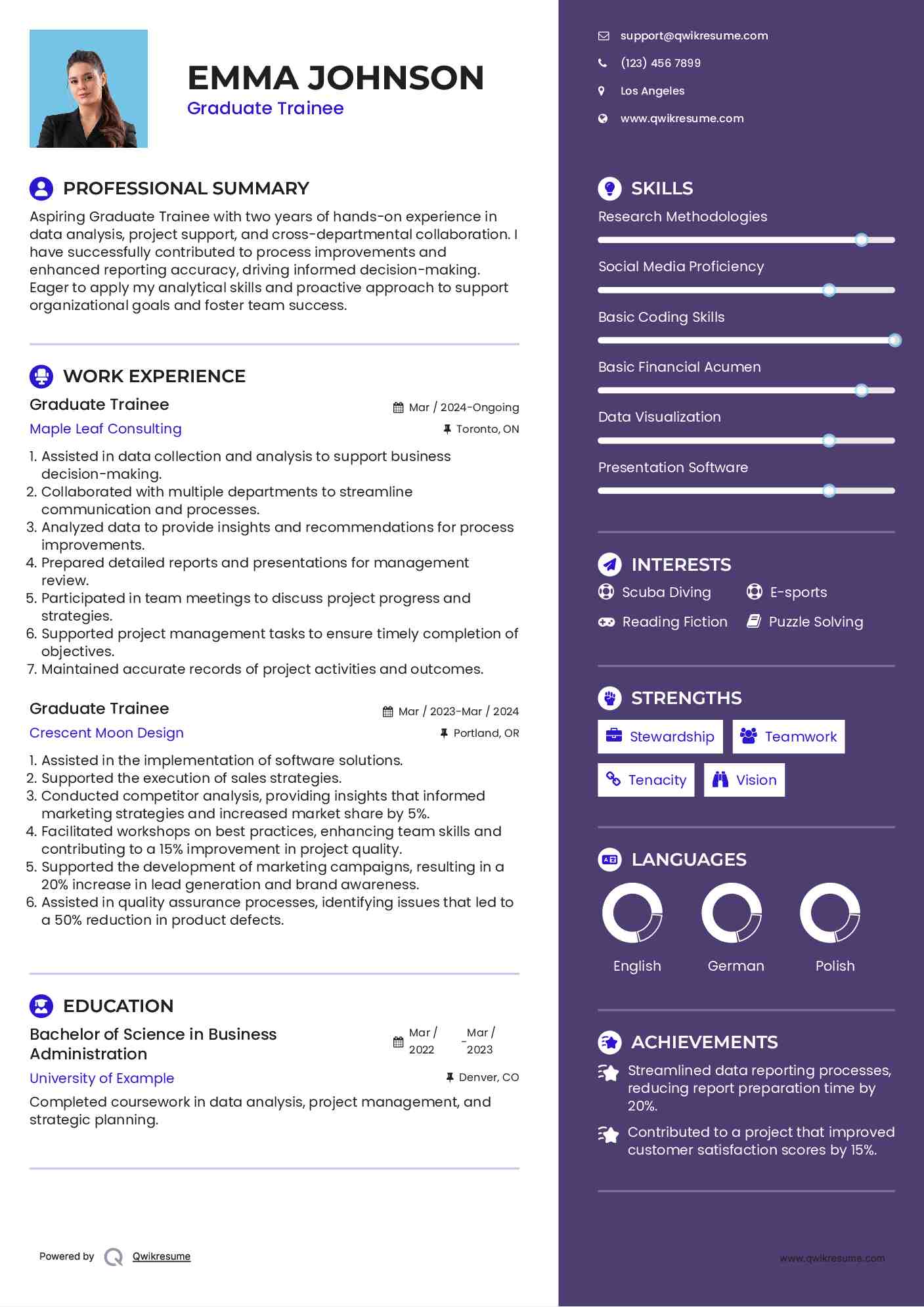 Graduate Trainee Resume Sample