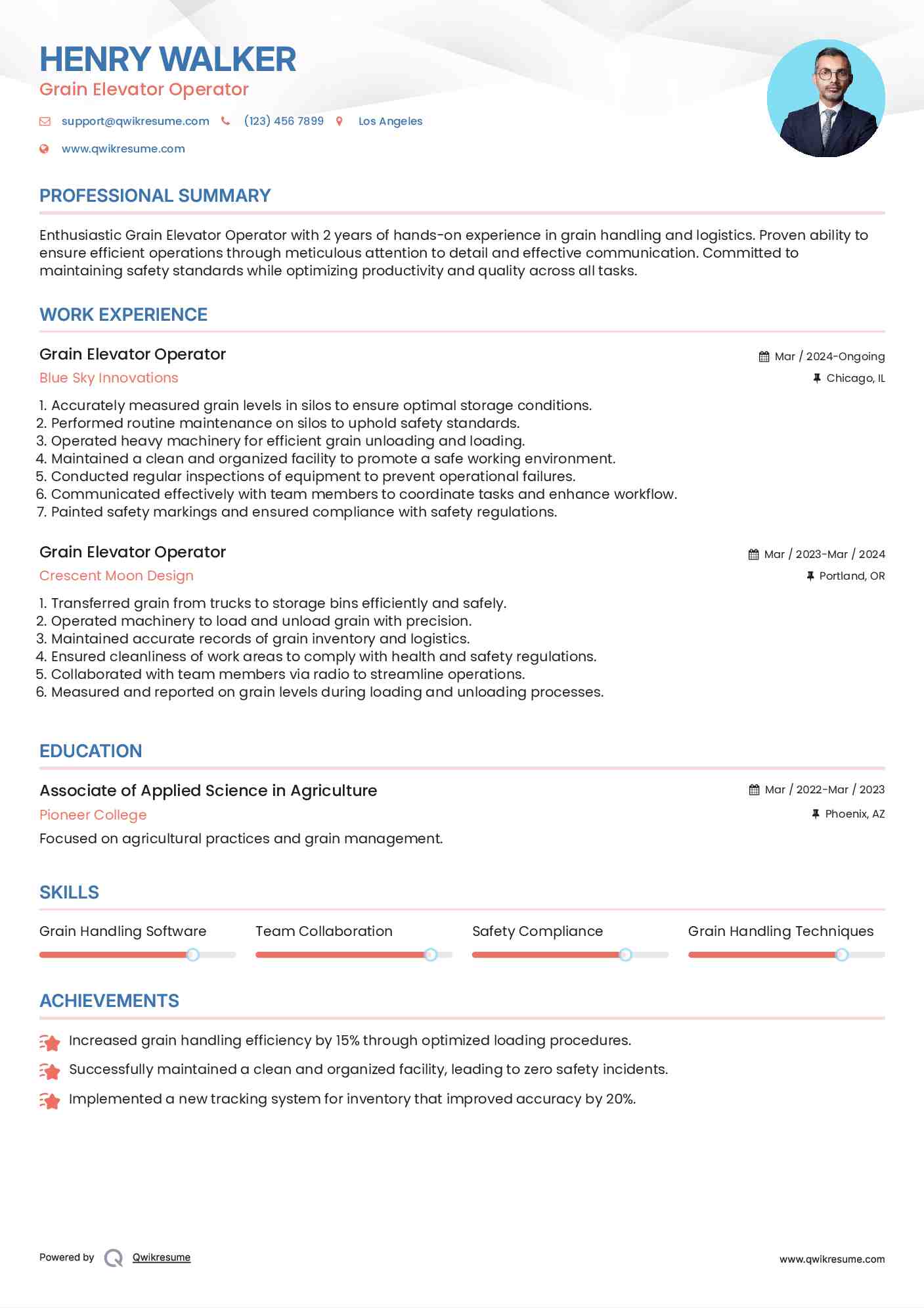 Grain Elevator Operator Resume Format