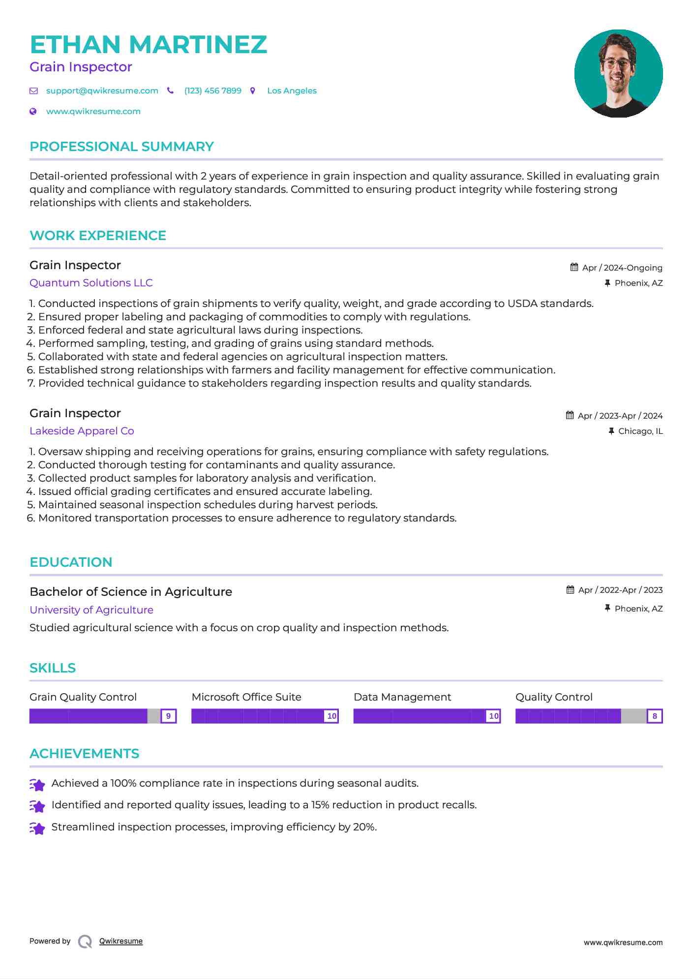 Grain Inspector Resume Template