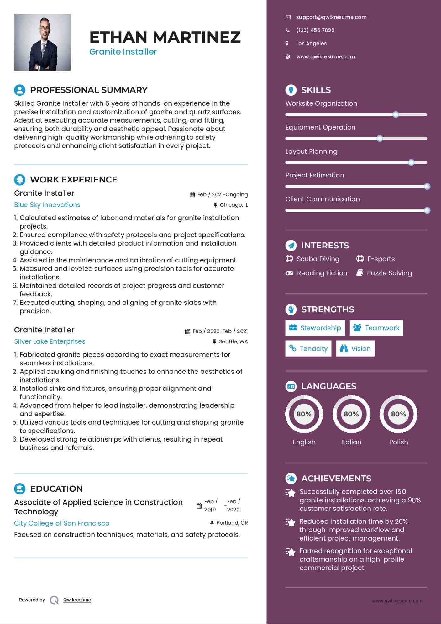 Granite Installer Resume Samples QwikResume