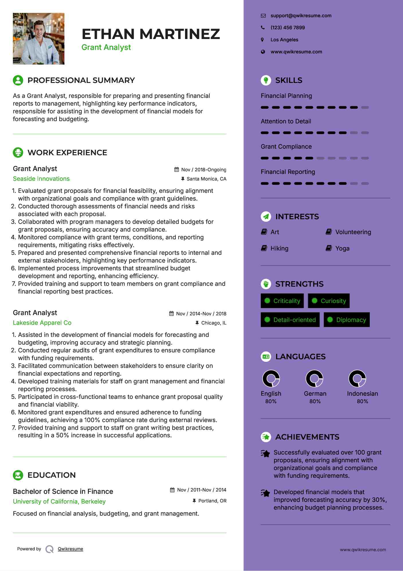 Grant Analyst Resume Format