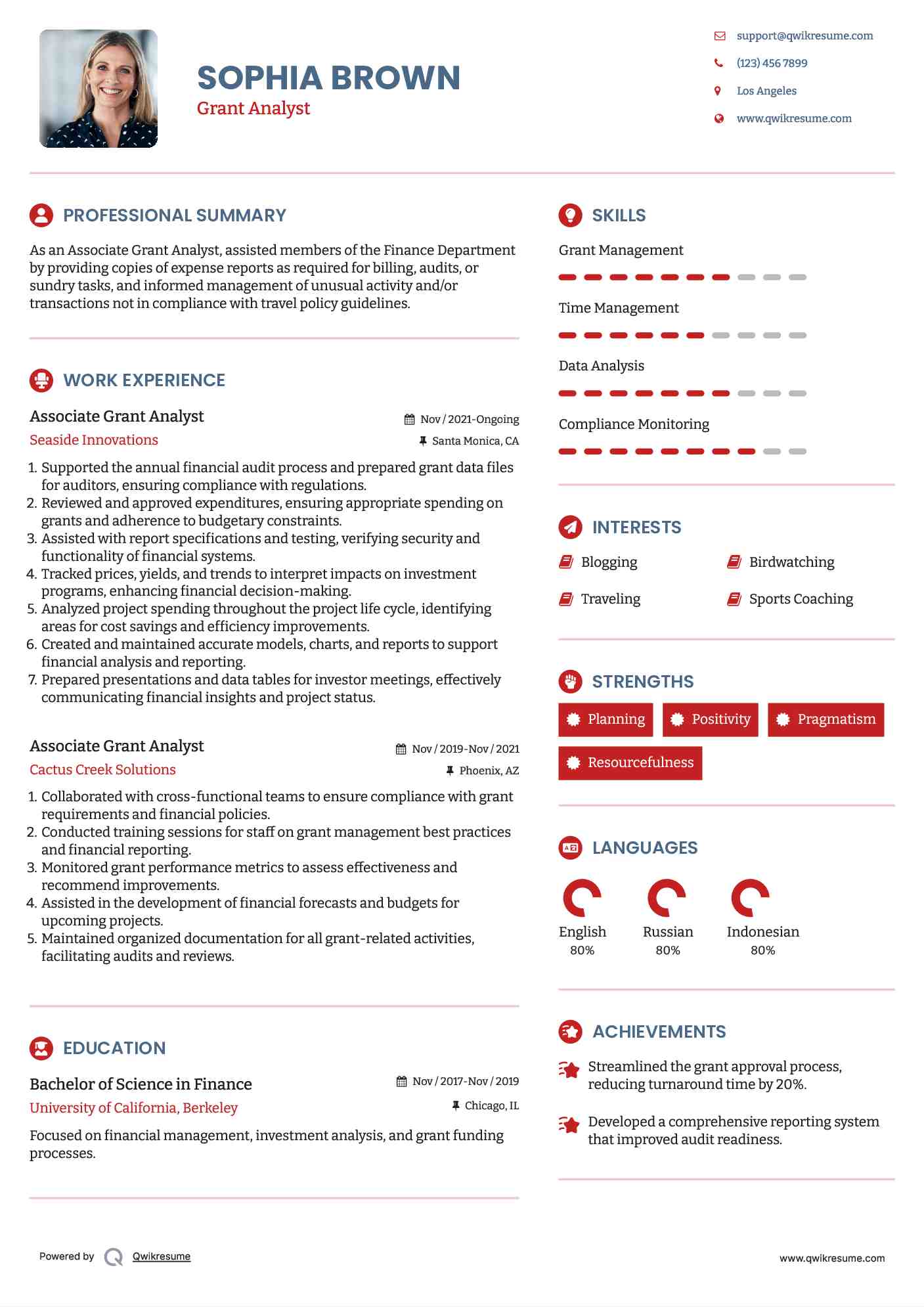 Associate Grant Analyst Resume Format