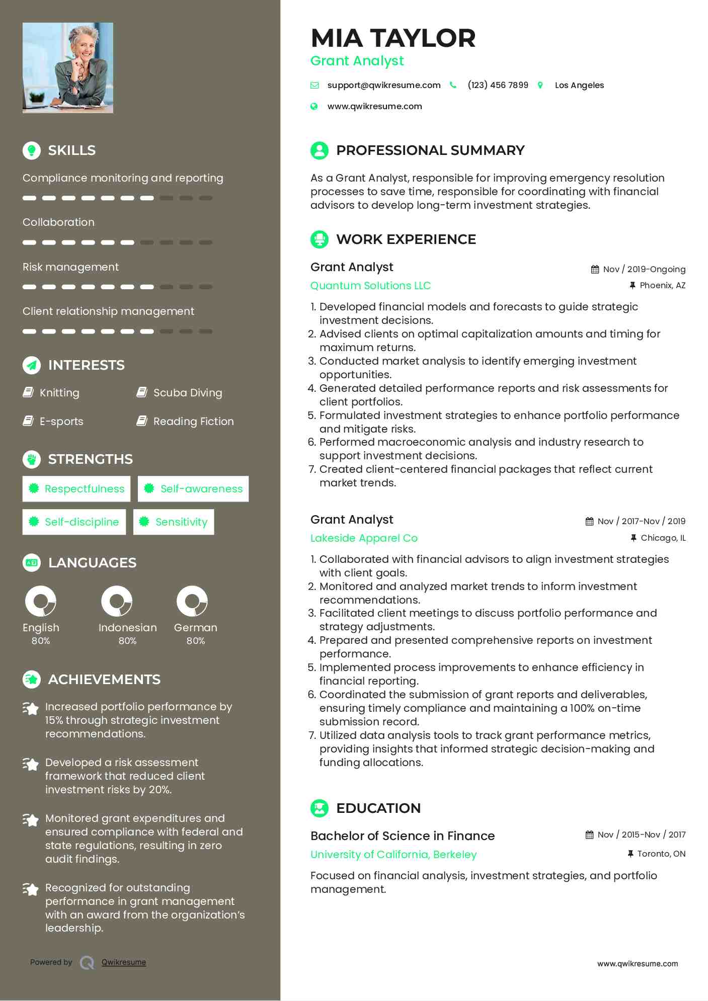 Grant Analyst Resume Example