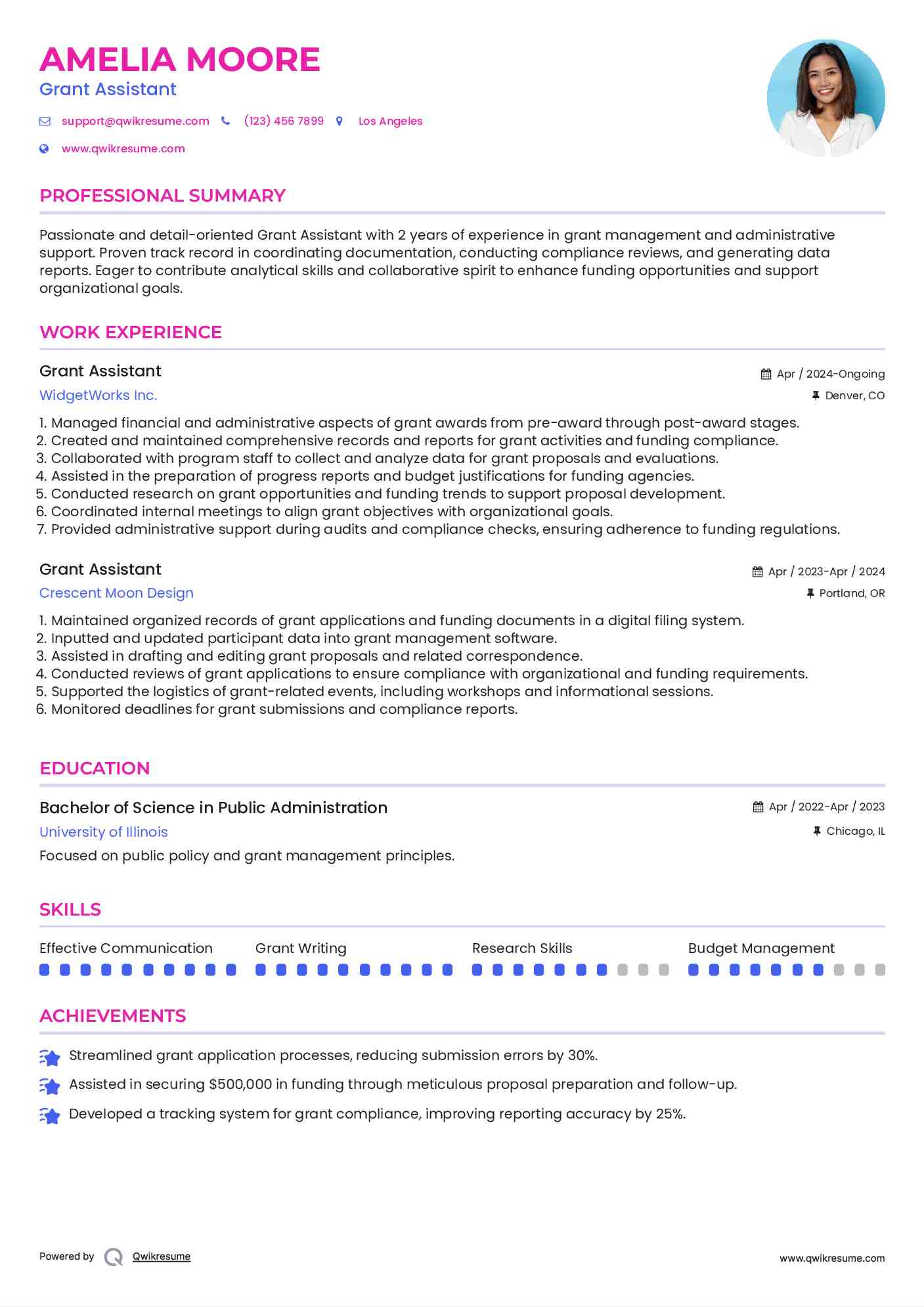 Grant Assistant Resume Example