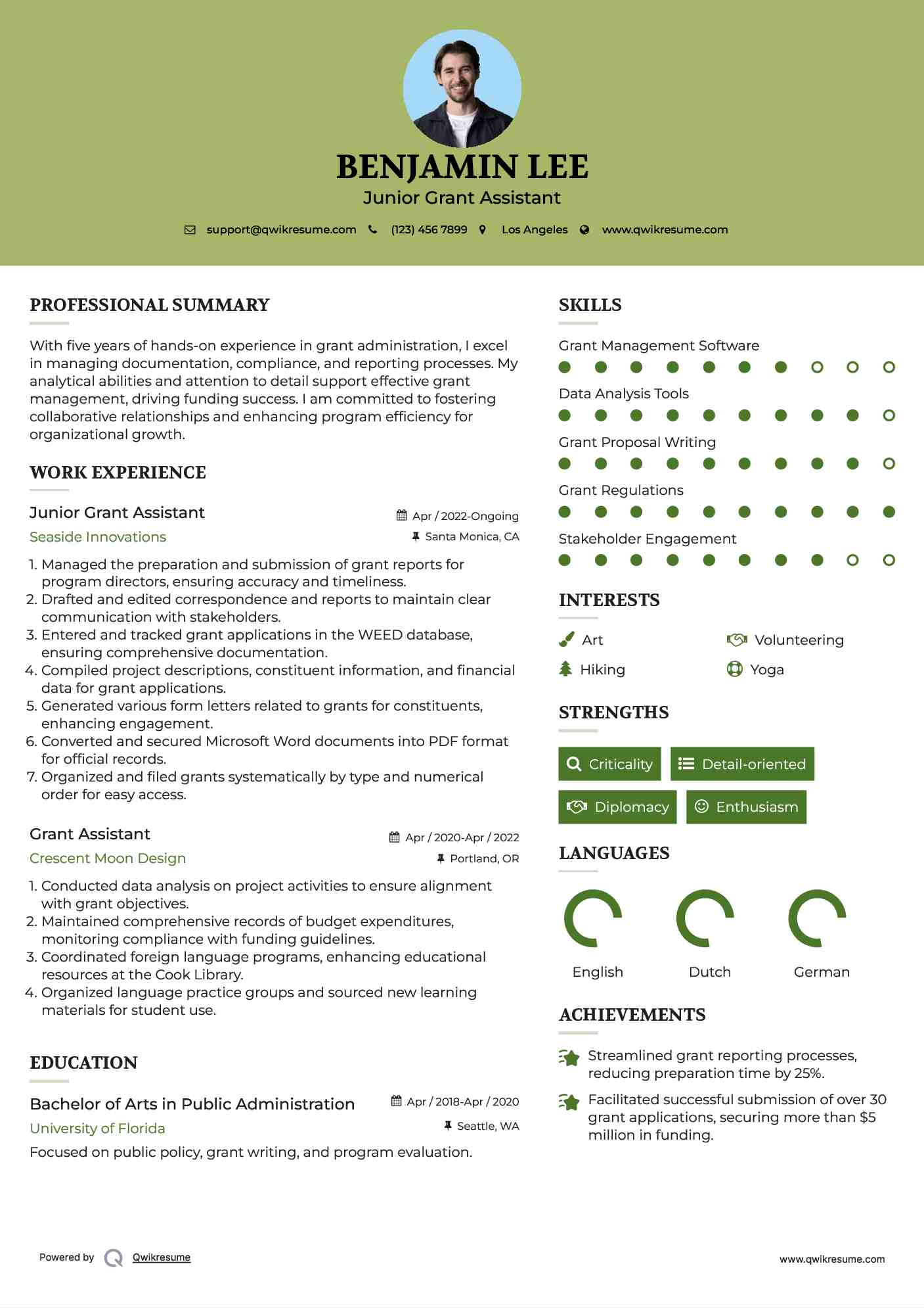 Junior Grant Assistant Resume Template