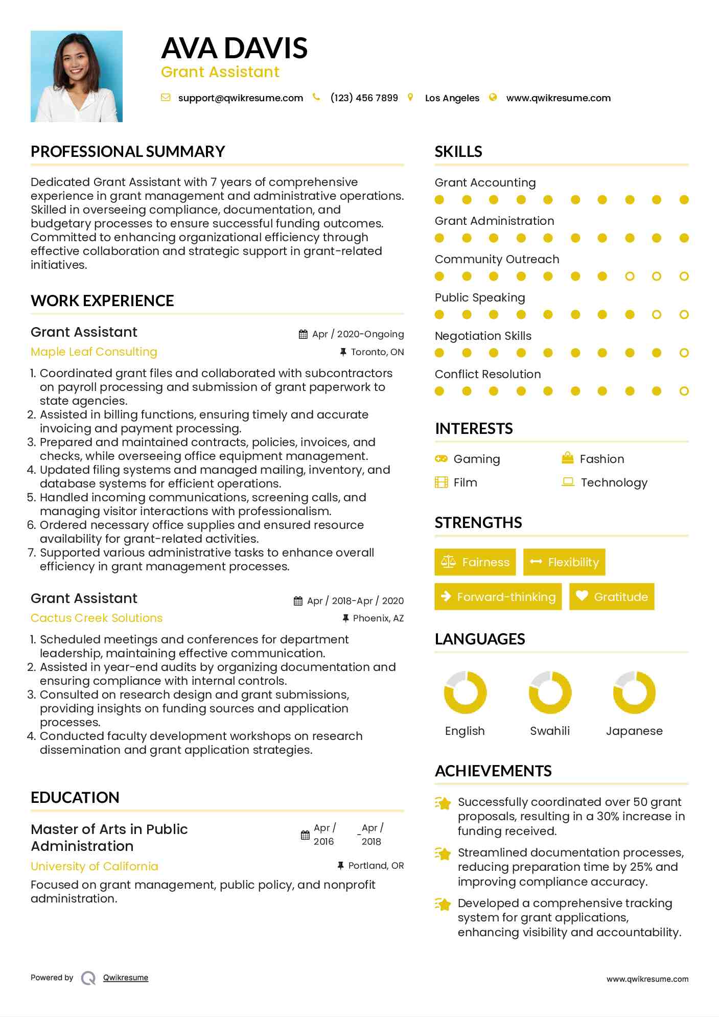 Grant Assistant Resume Sample