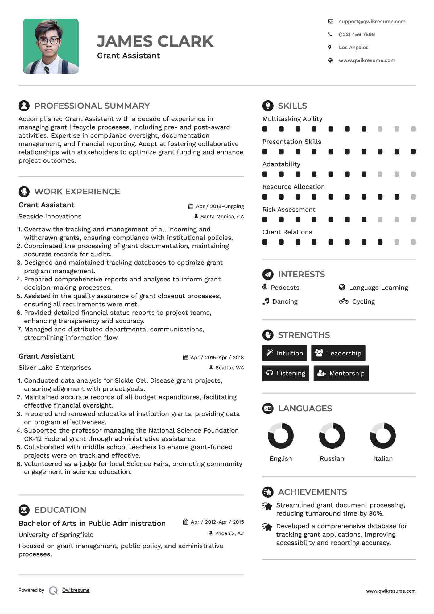 Grant Assistant Resume Example