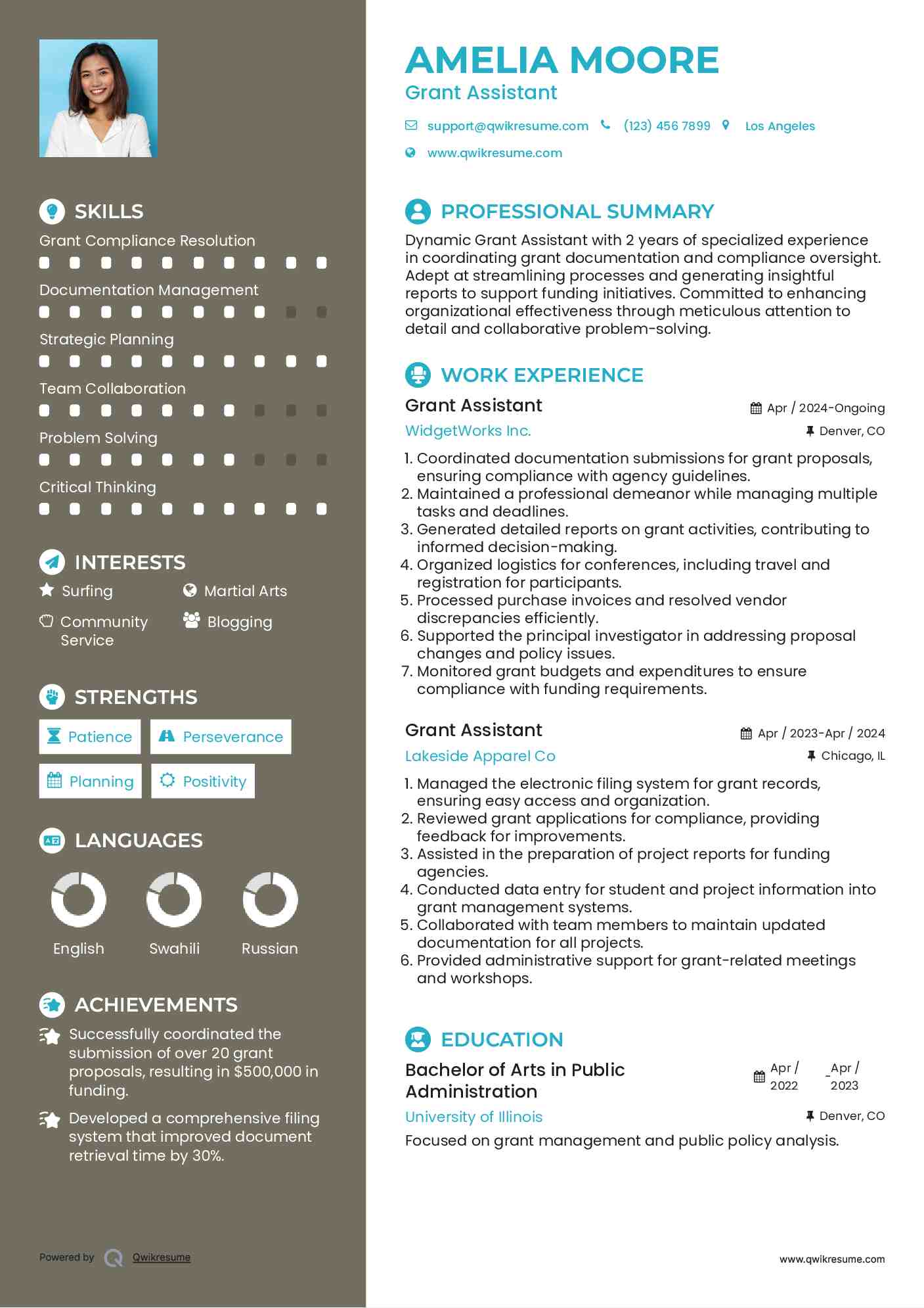 Grant Assistant Resume Template
