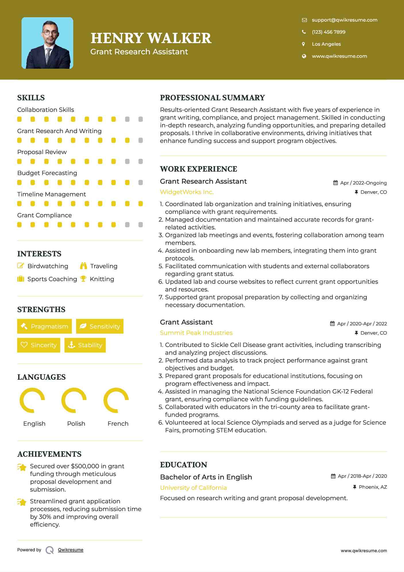 Grant Research Assistant Resume Sample