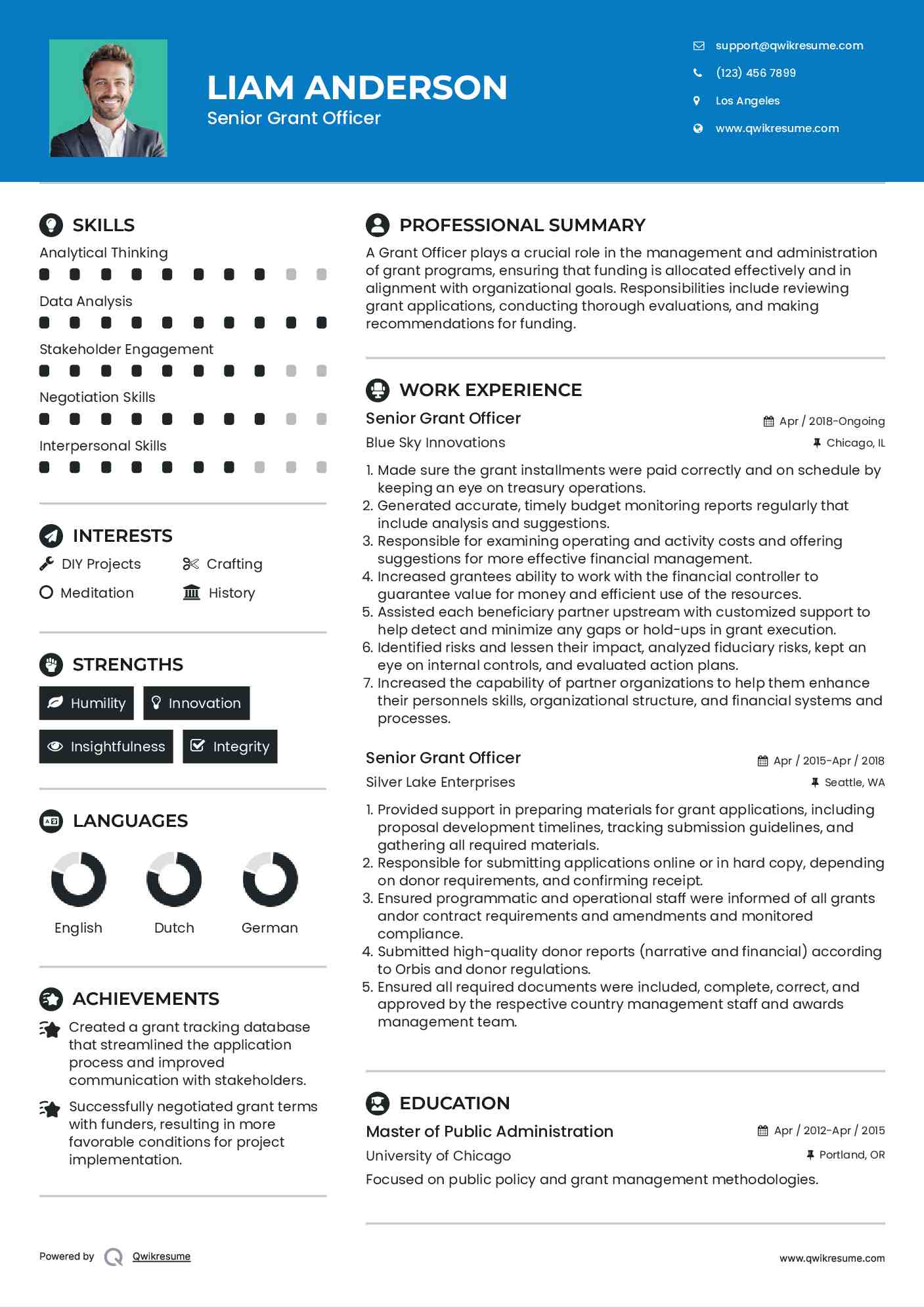 Senior Grant Officer Resume Model