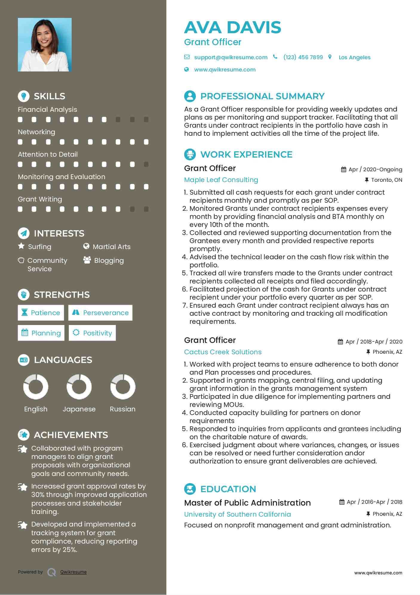 Grant Officer Resume Model
