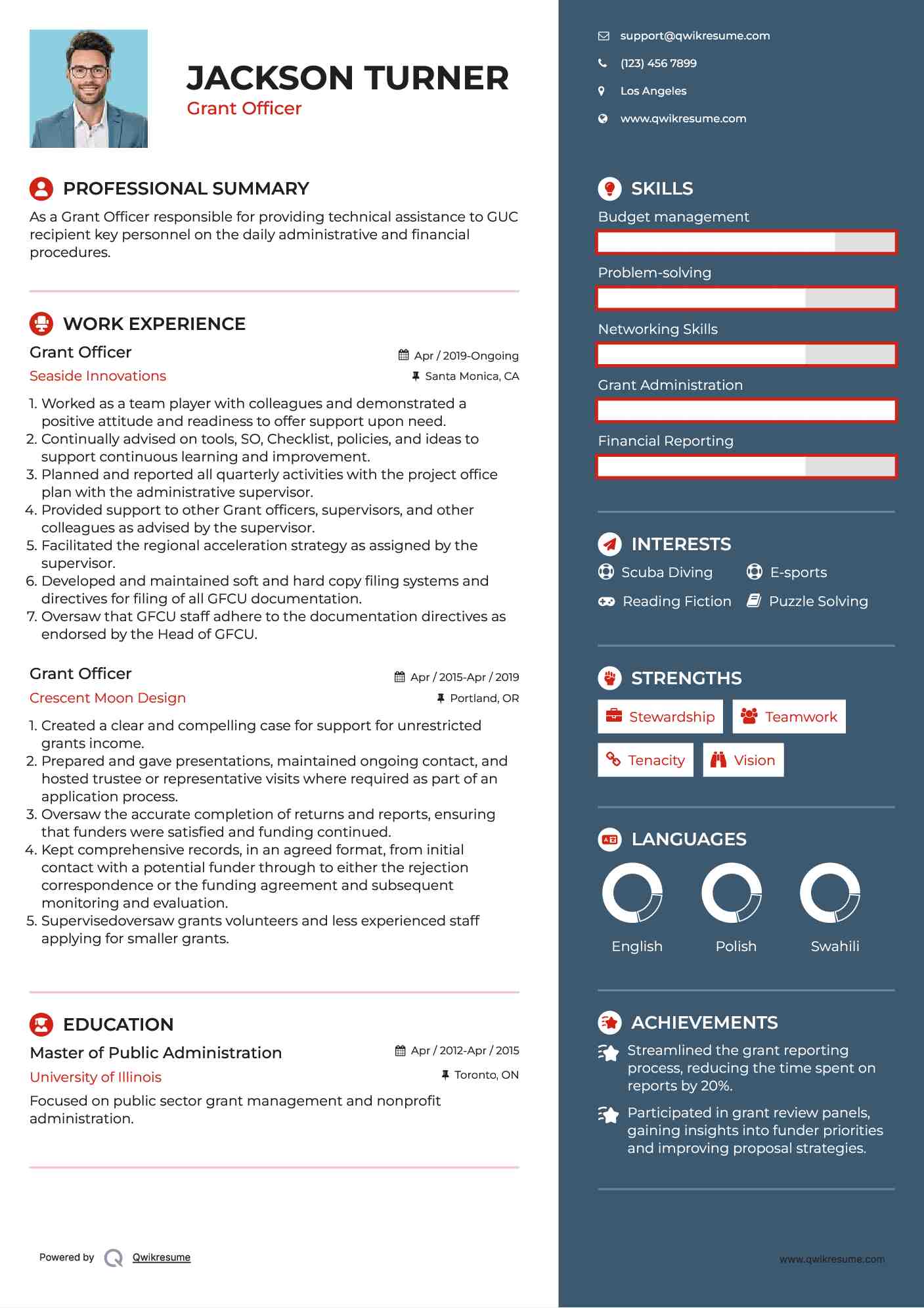 Grant Officer Resume Format