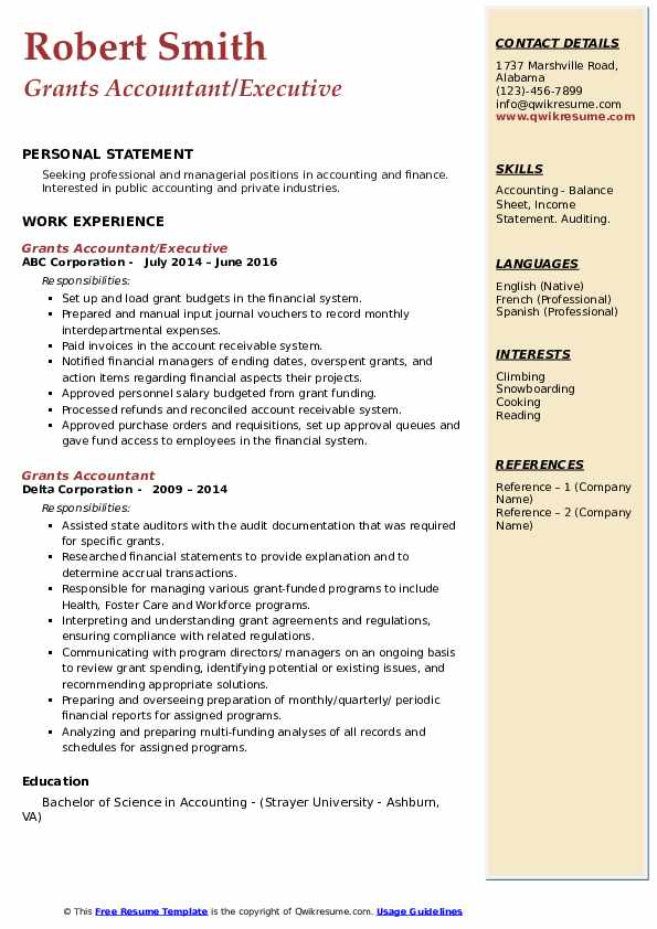 Grants Accountant Resume Samples QwikResume