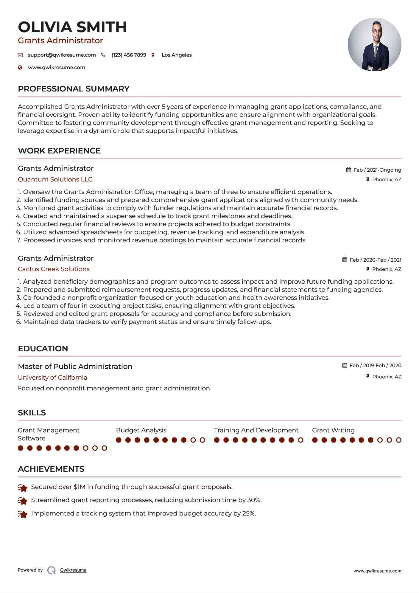 Grants Administrator Resume Model