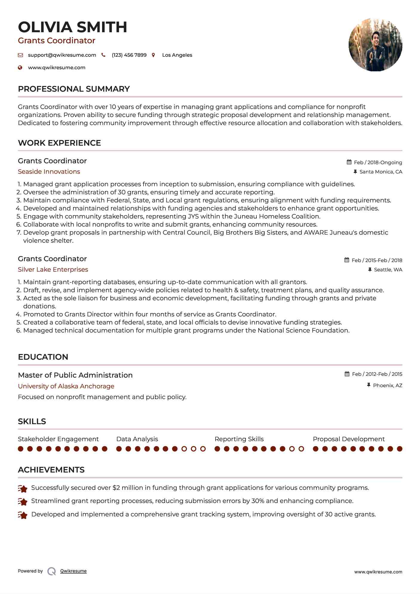 Grants Coordinator Resume Sample