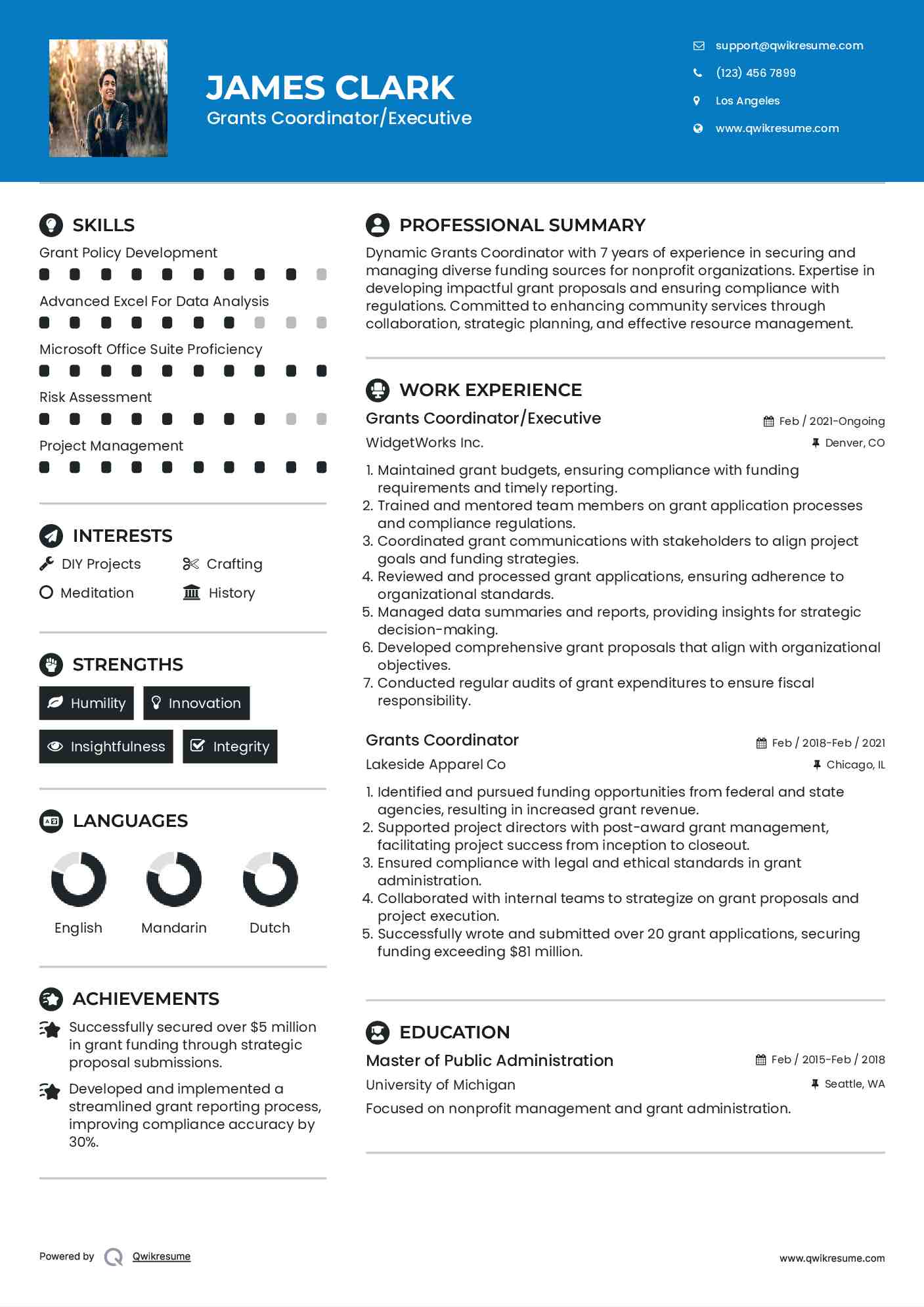 Grants Coordinator/Executive Resume Model