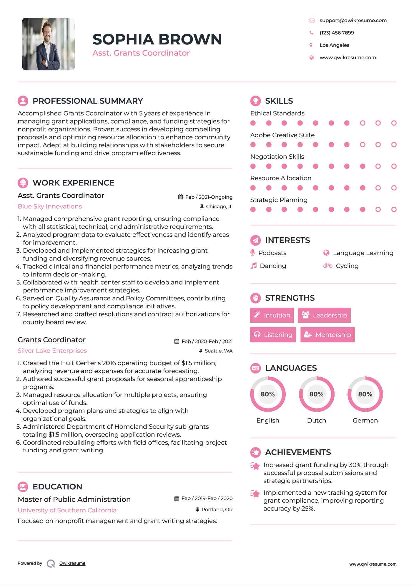 Asst. Grants Coordinator Resume Format