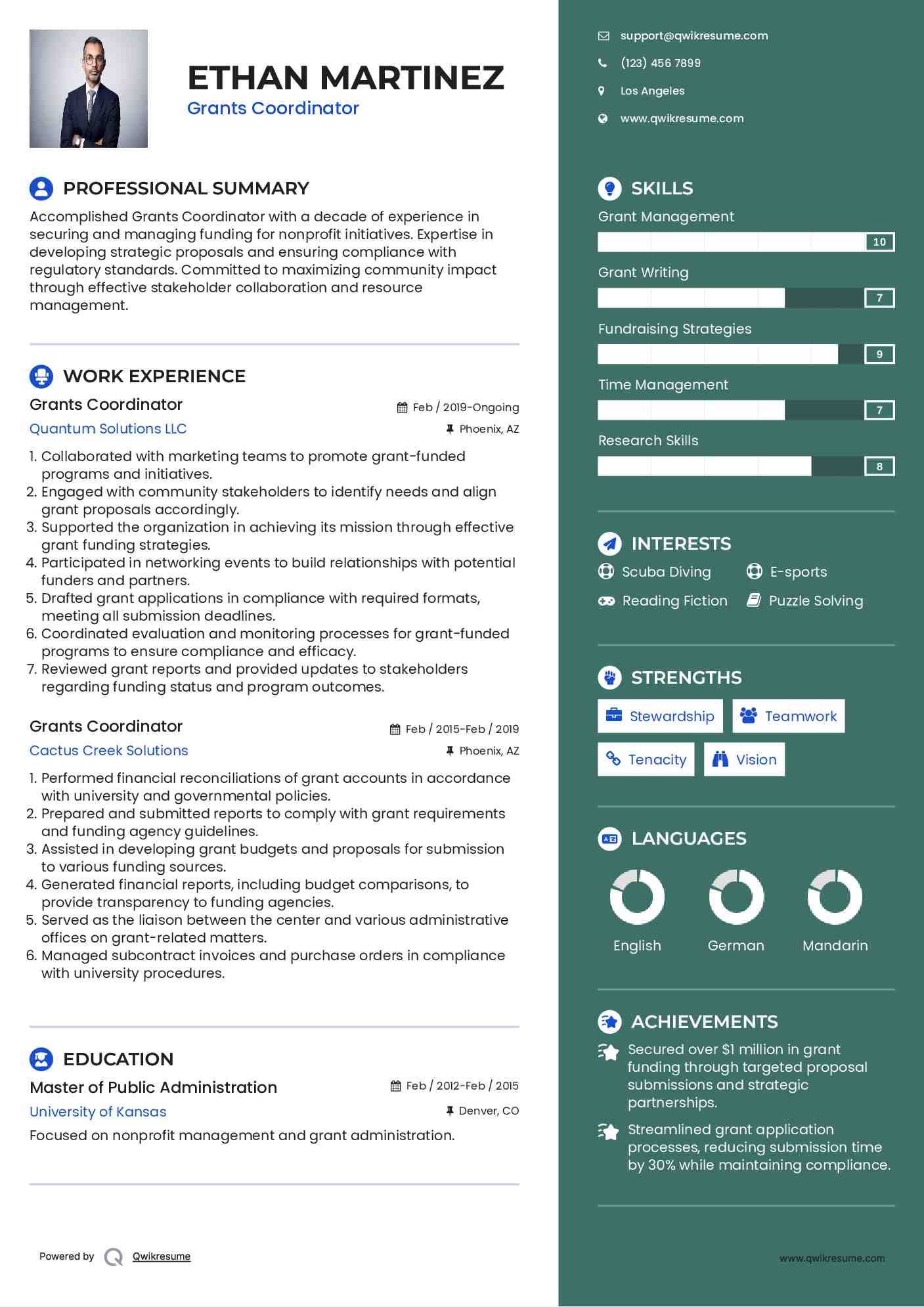 Grants Coordinator Resume Template