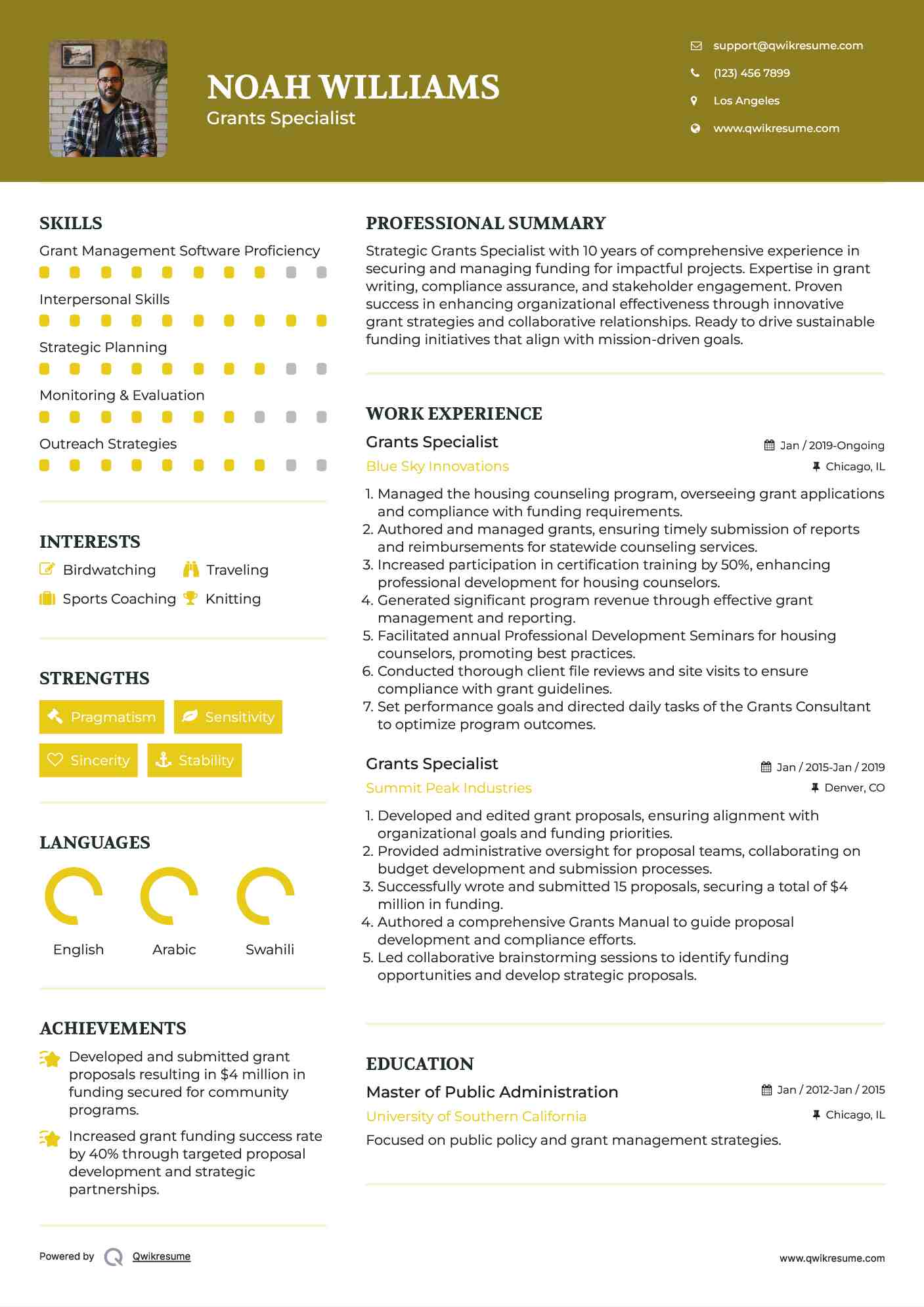 Grants Specialist Resume Template
