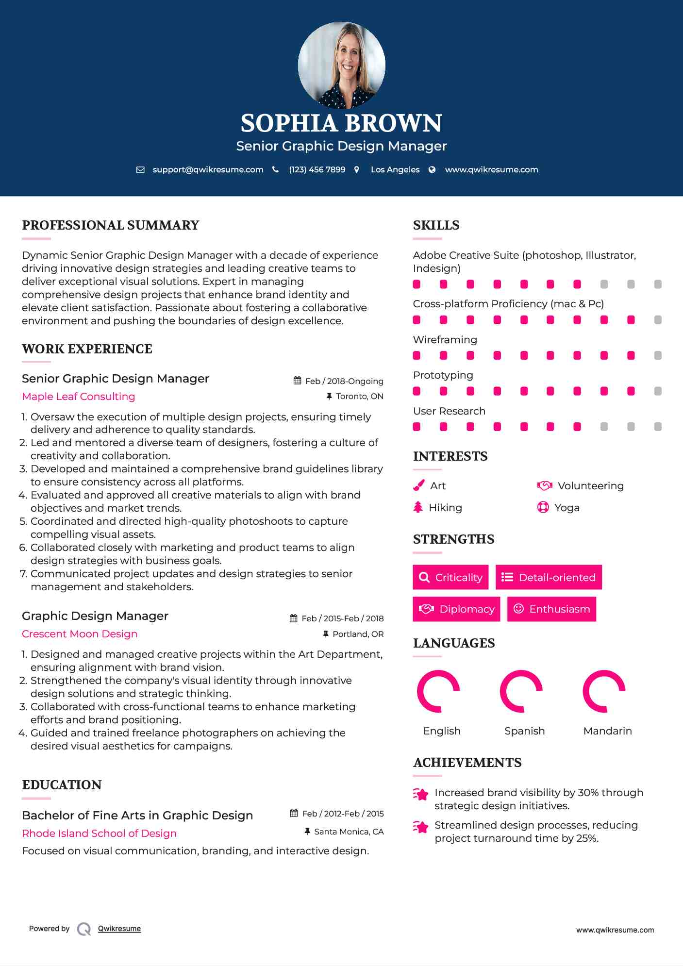 Senior Graphic Design Manager Resume Template