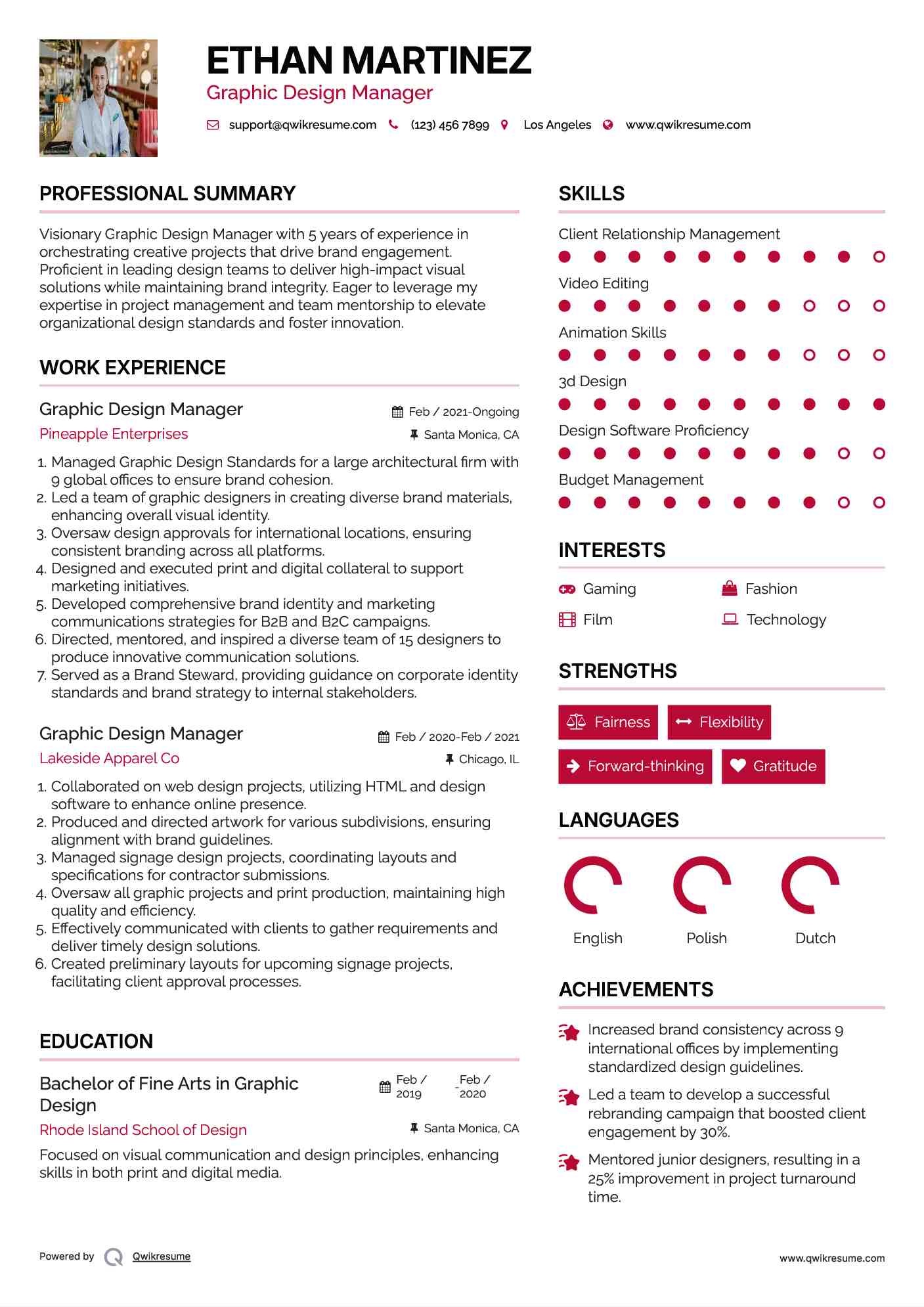 Graphic Design Manager Resume Model
