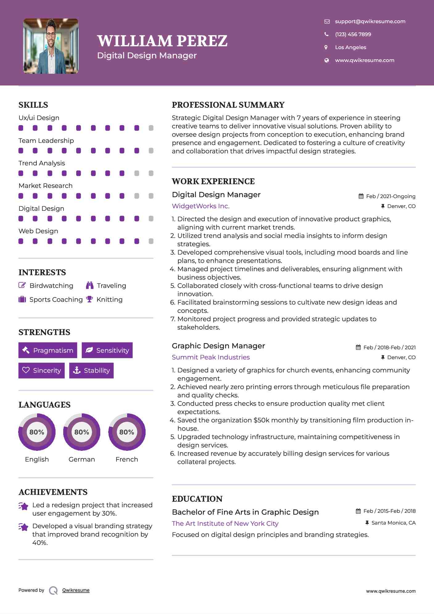 Digital Design Manager Resume Template