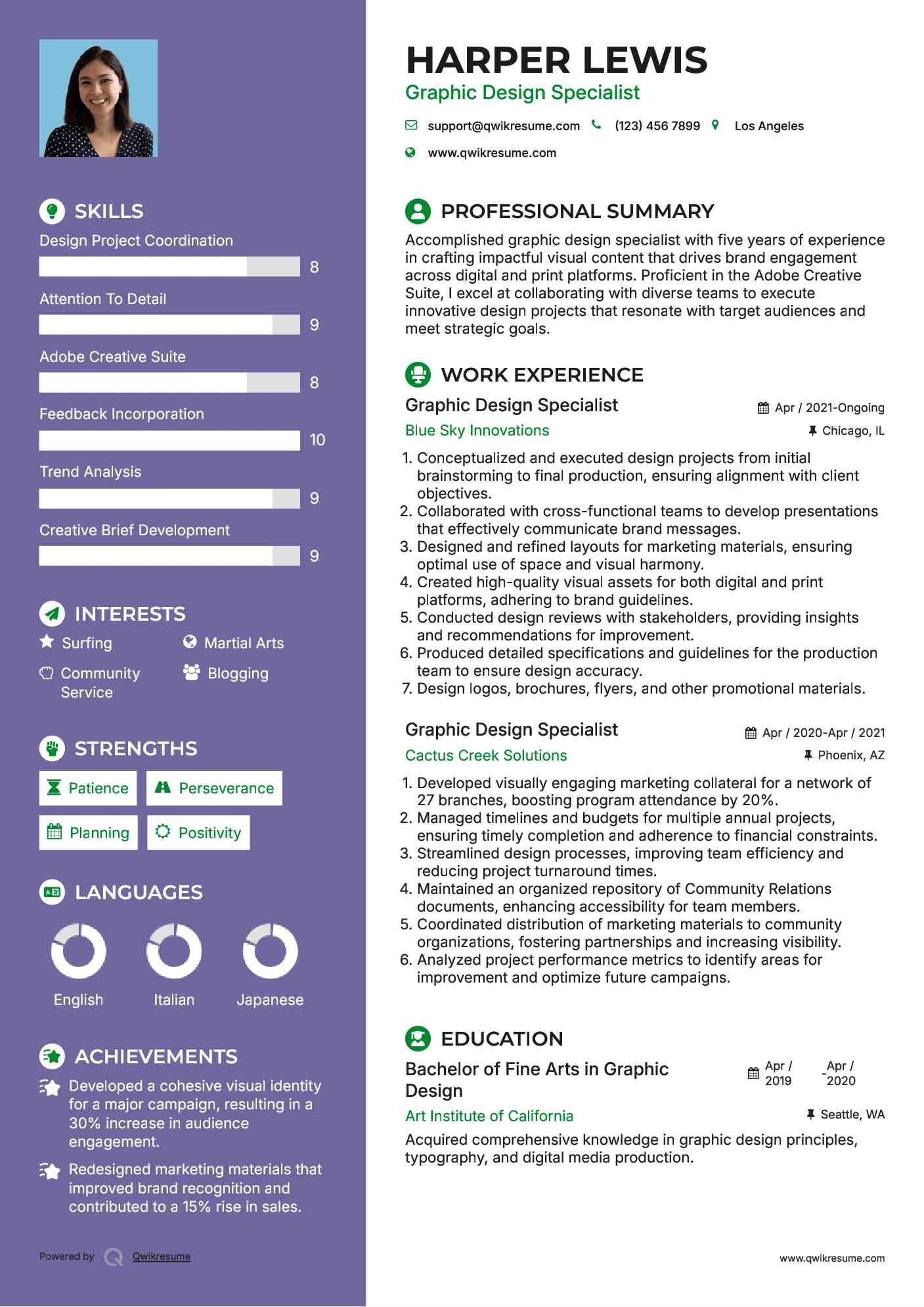 Graphic Design Specialist Resume Example