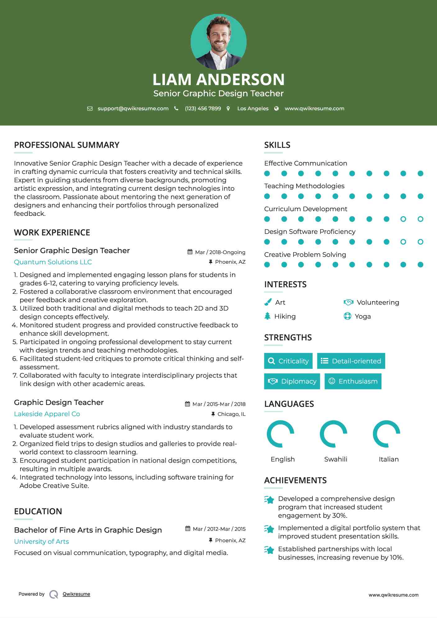 Senior Graphic Design Teacher Resume Template