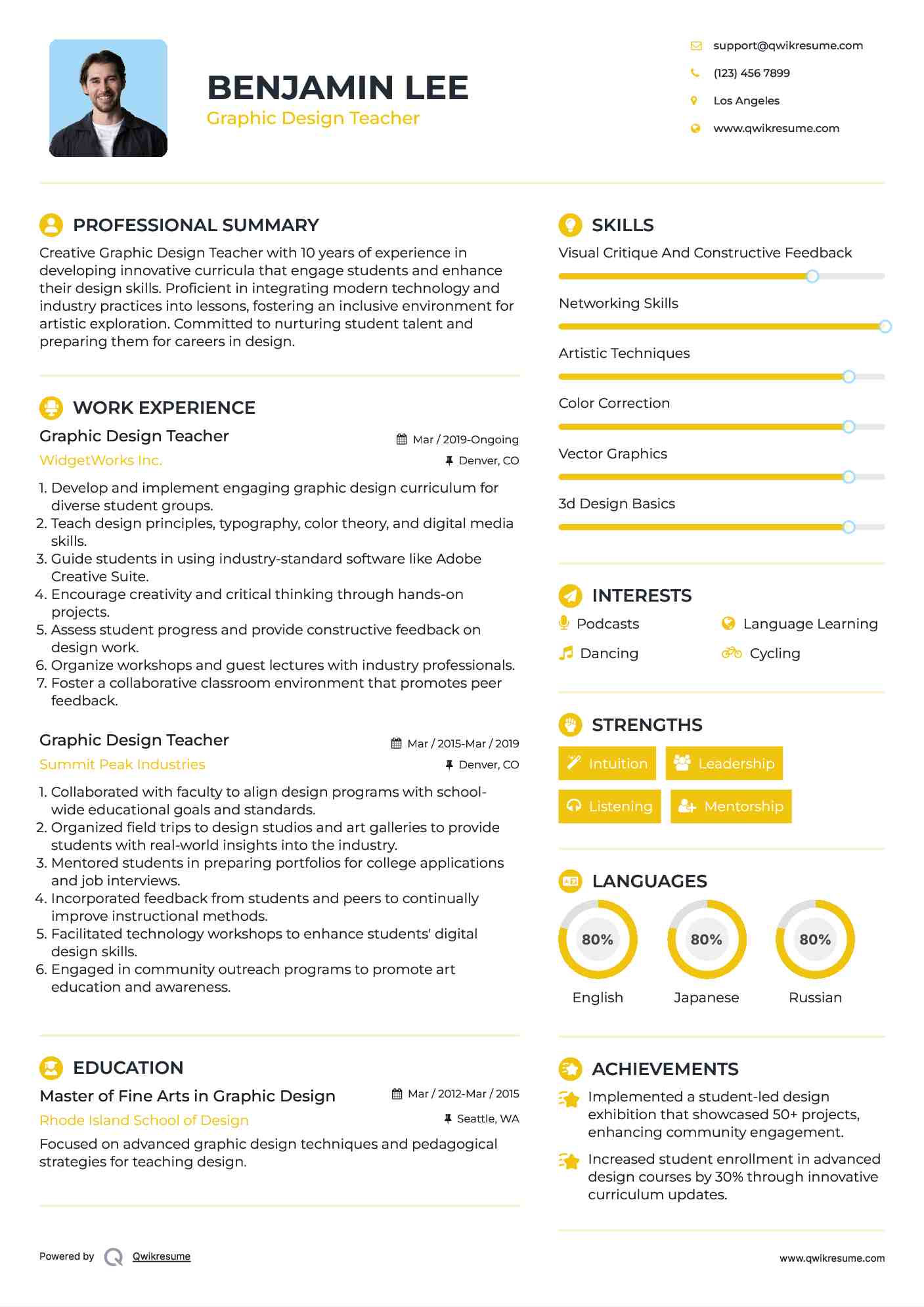 Graphic Design Teacher Resume Template