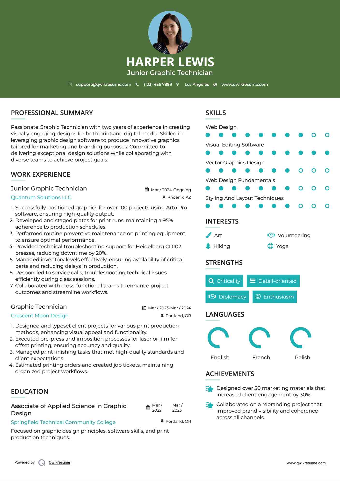 Junior Graphic Technician Resume Template