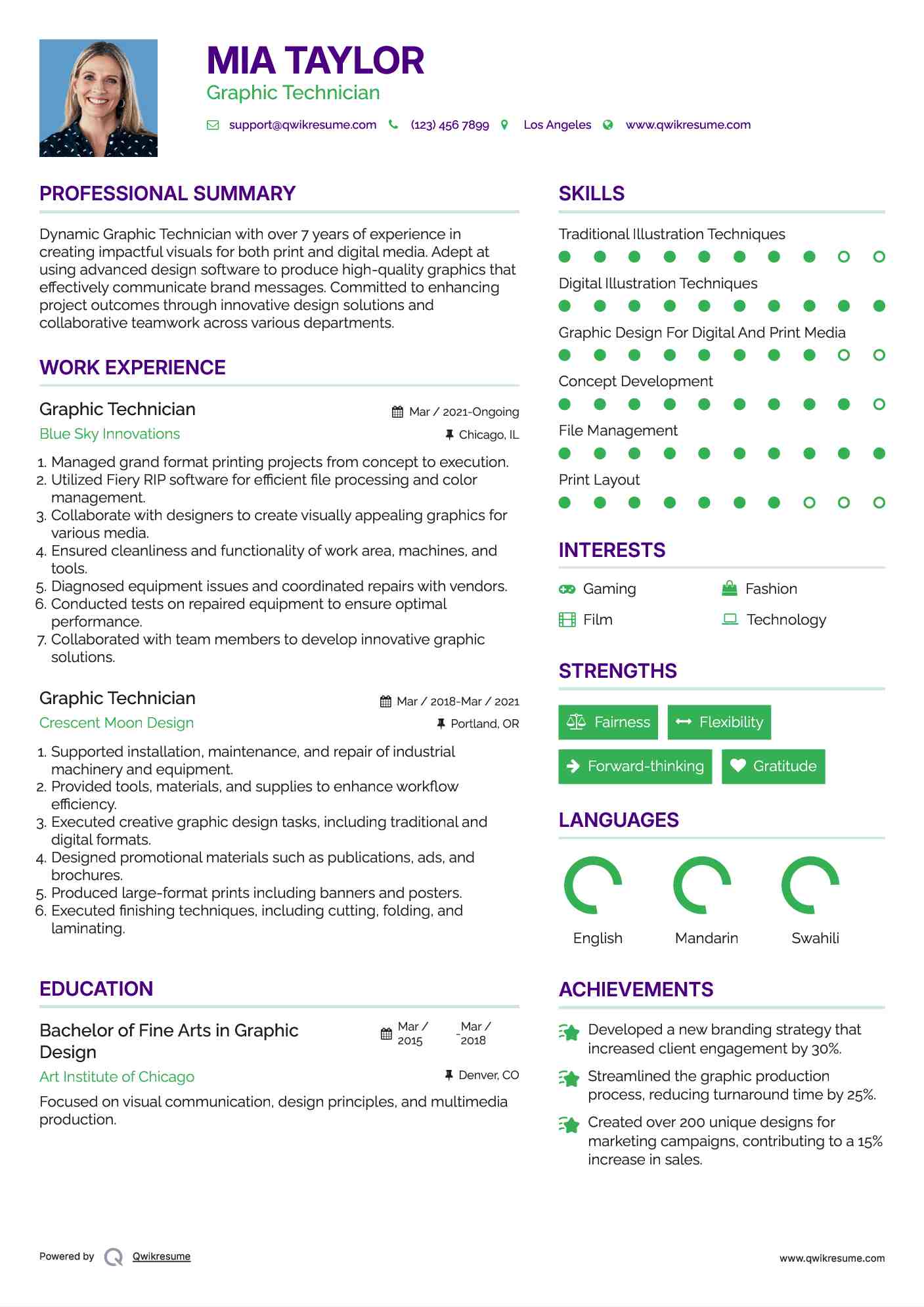 Graphic Technician Resume Example