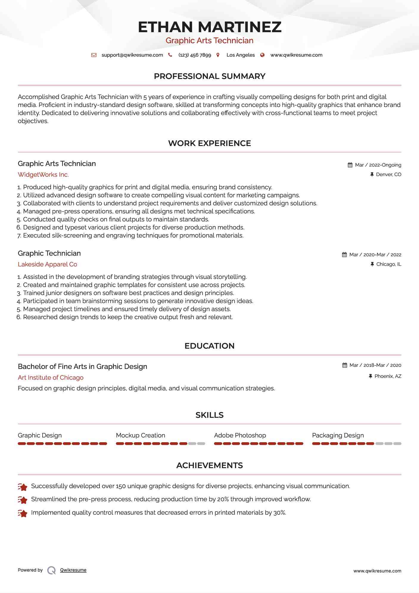 Graphic Arts Technician Resume Format