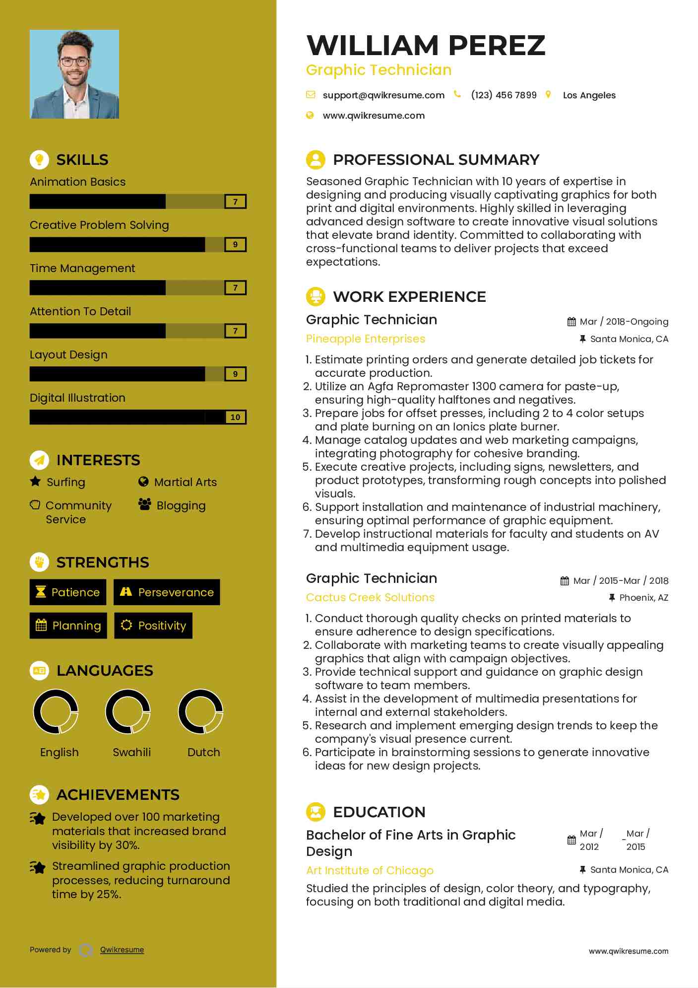 Graphic Technician Resume Model