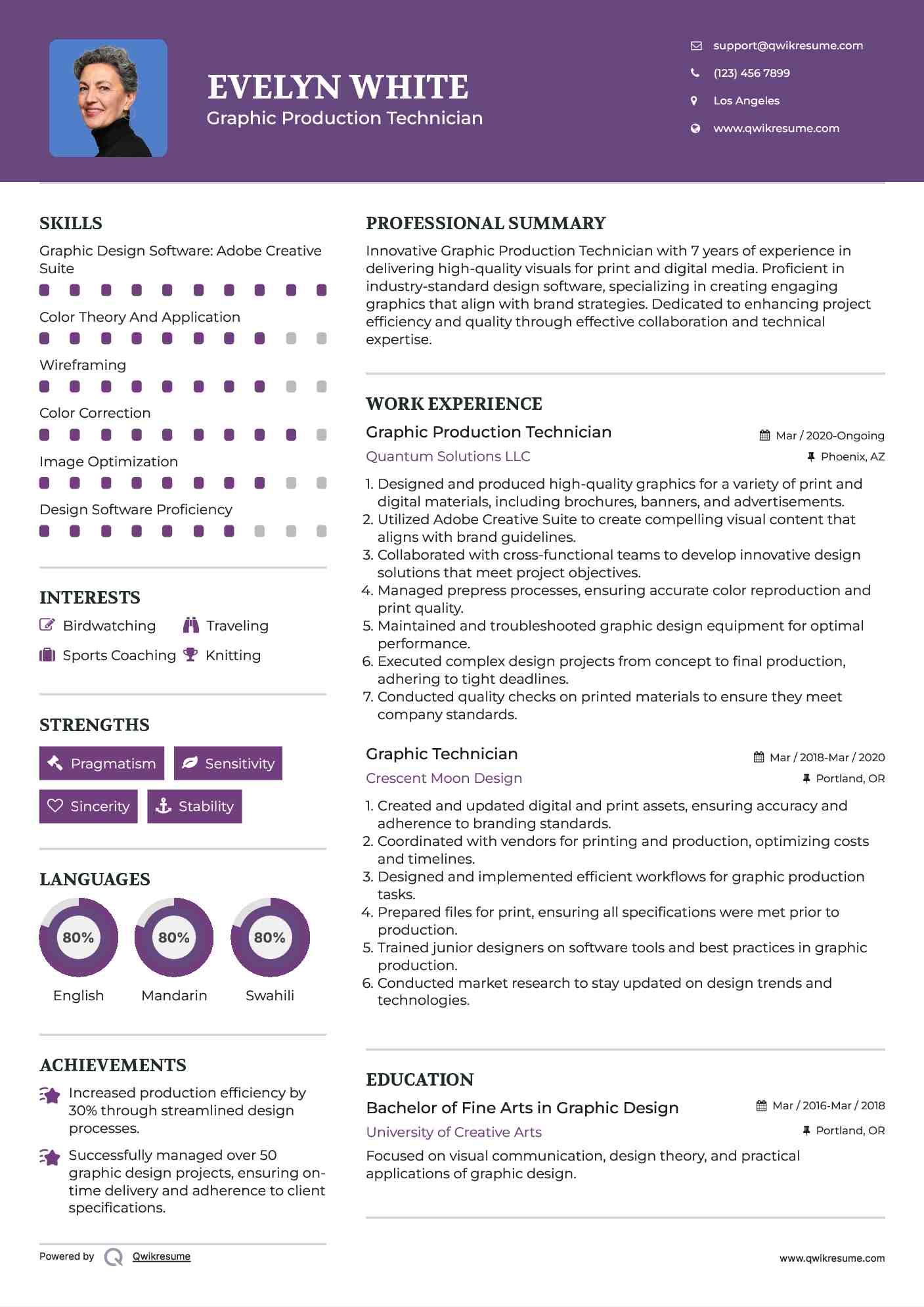 Graphic Production Technician Resume Model