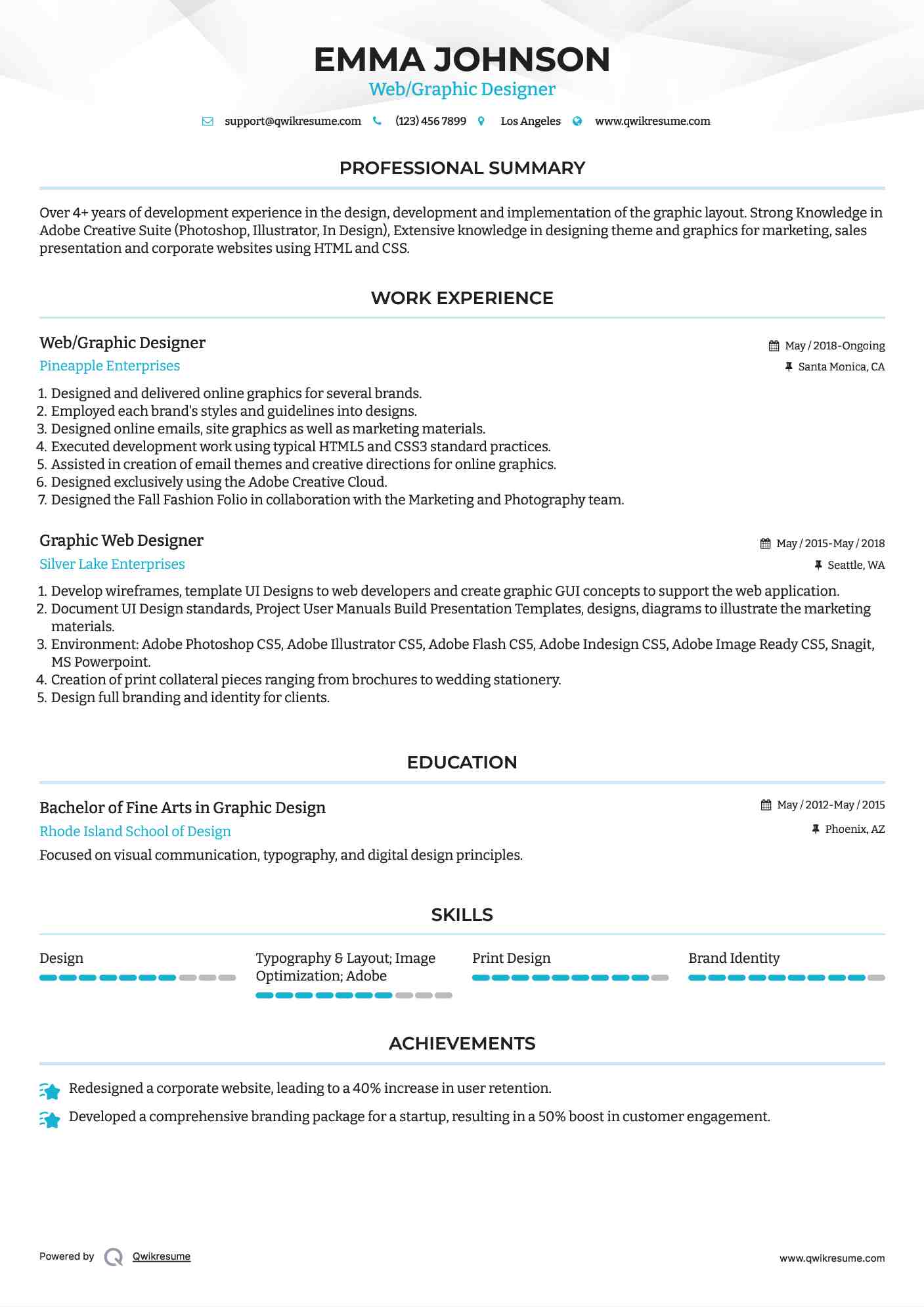 Web/Graphic Designer Resume Example