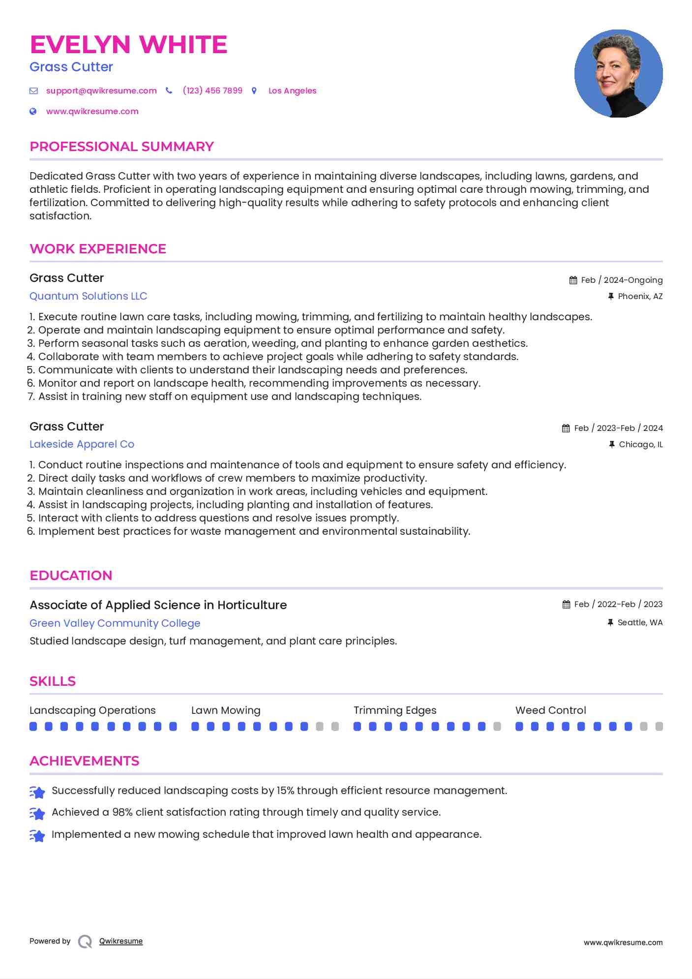 Grass Cutter Resume Example