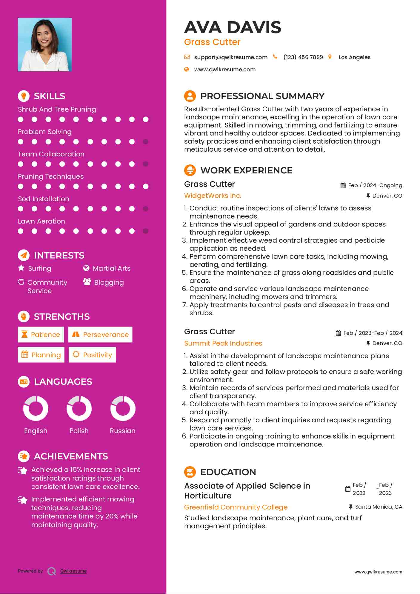Grass Cutter Resume Example