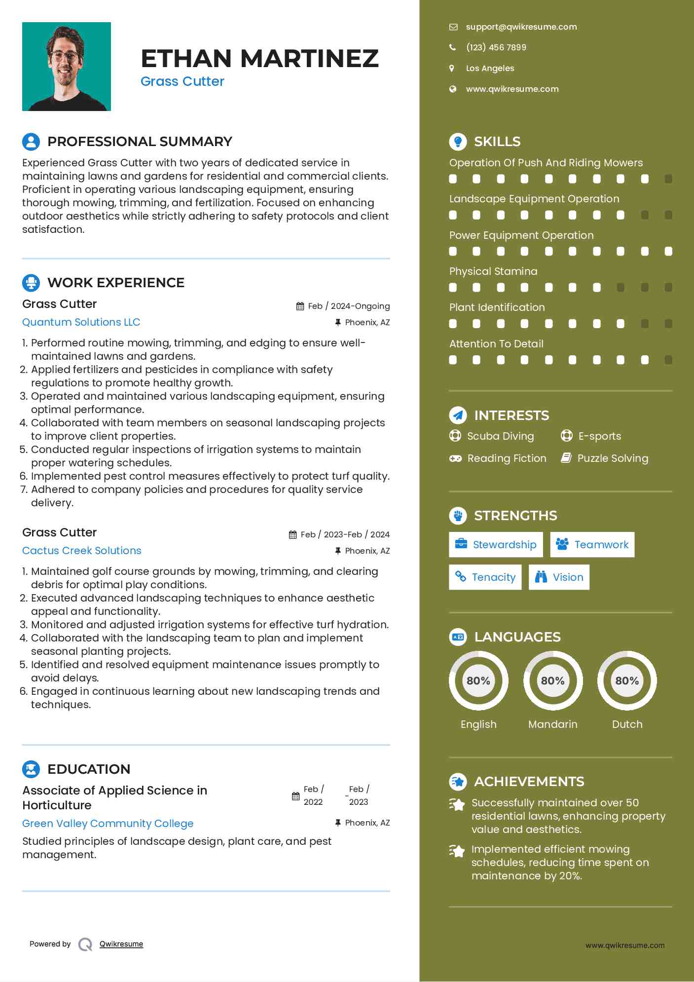 Grass Cutter Resume Sample