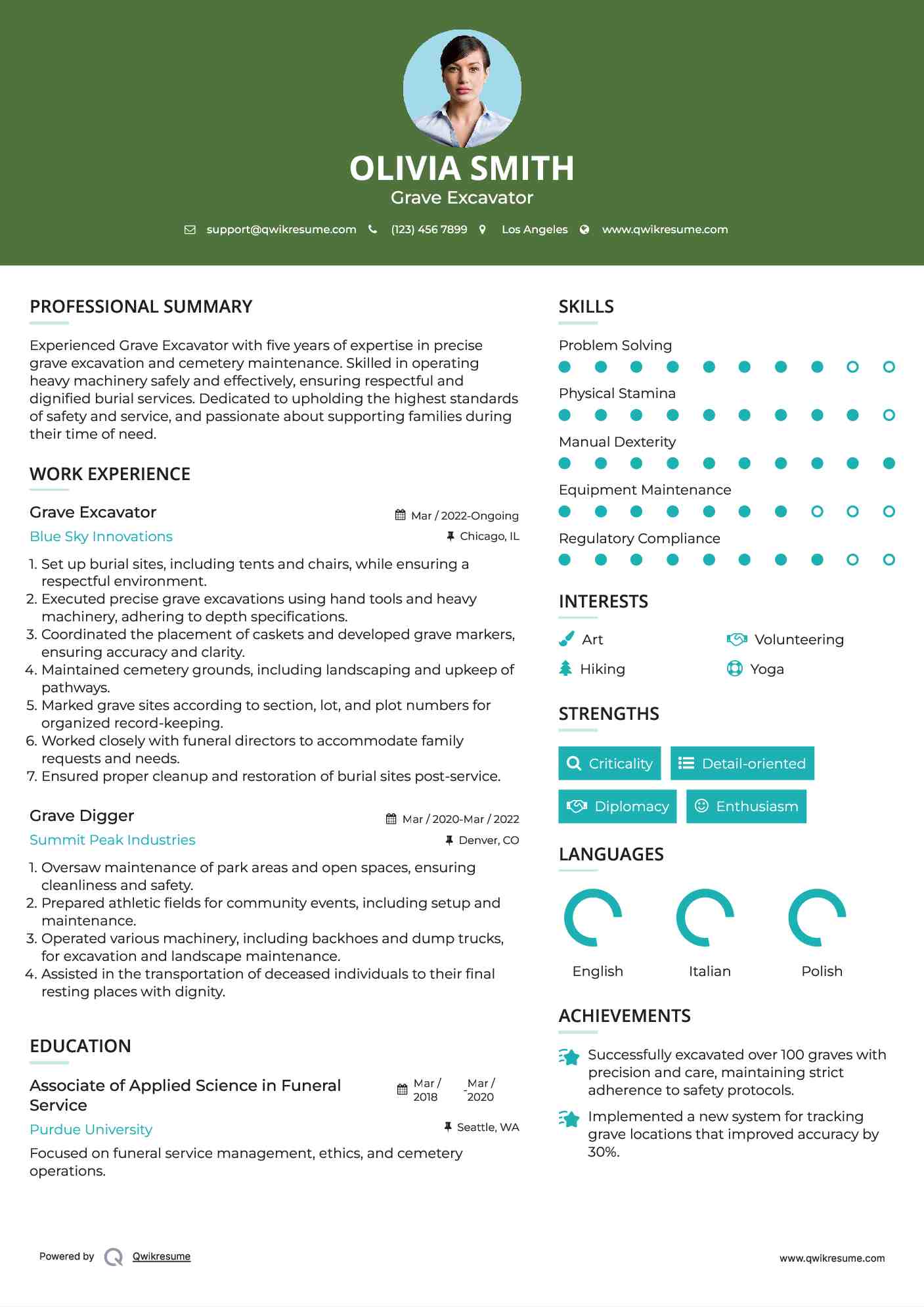 Grave Excavator Resume Sample