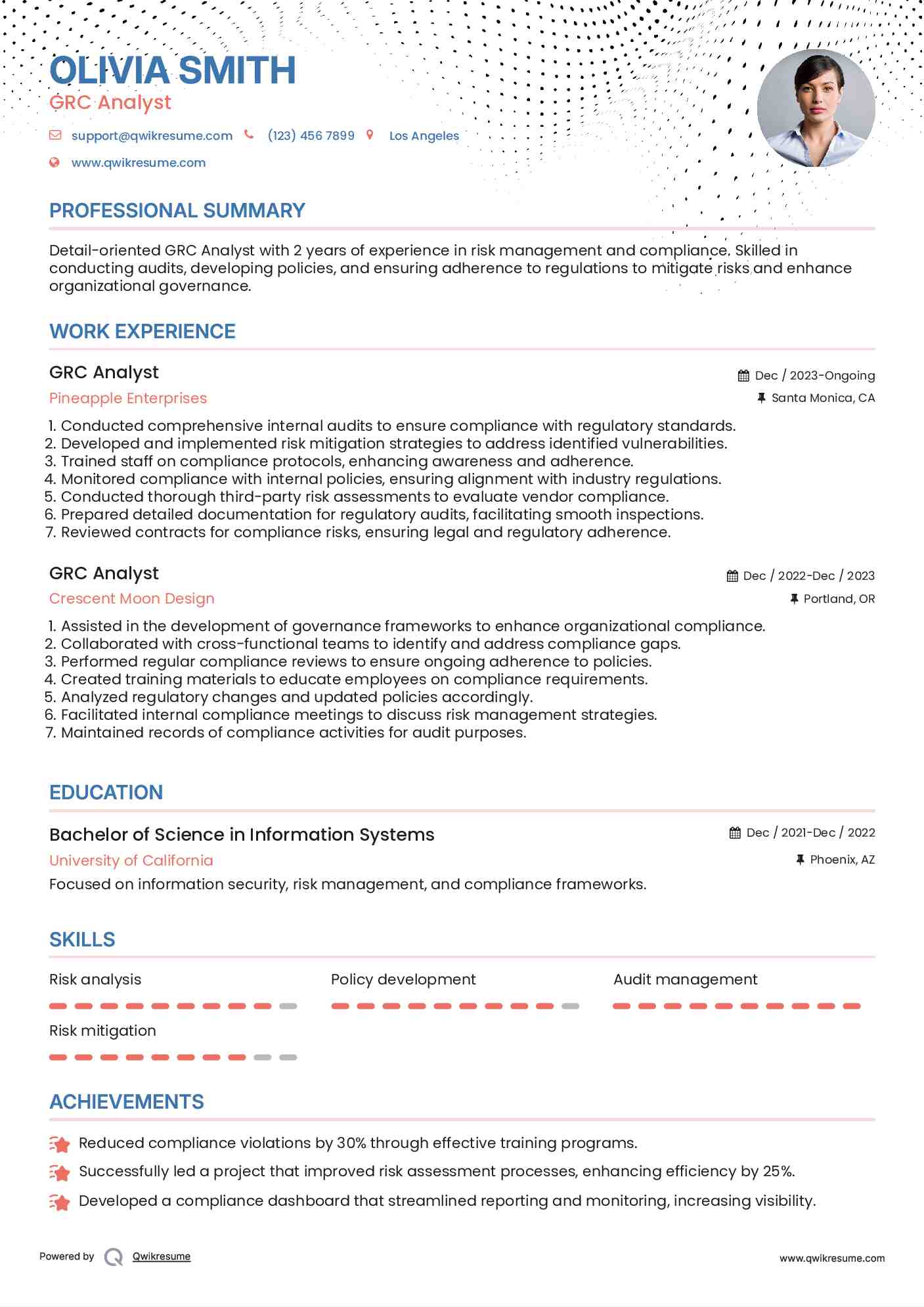 GRC Analyst Resume Template