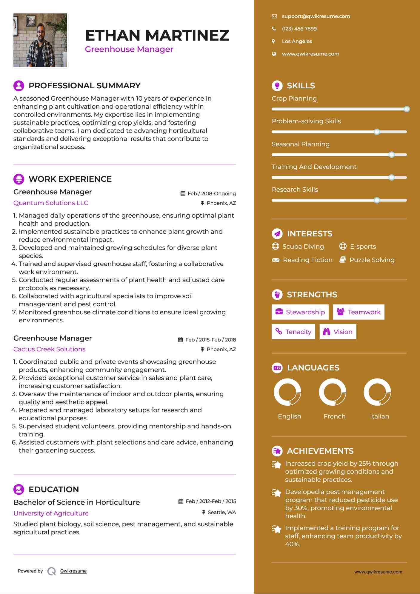 Greenhouse Manager Resume Template