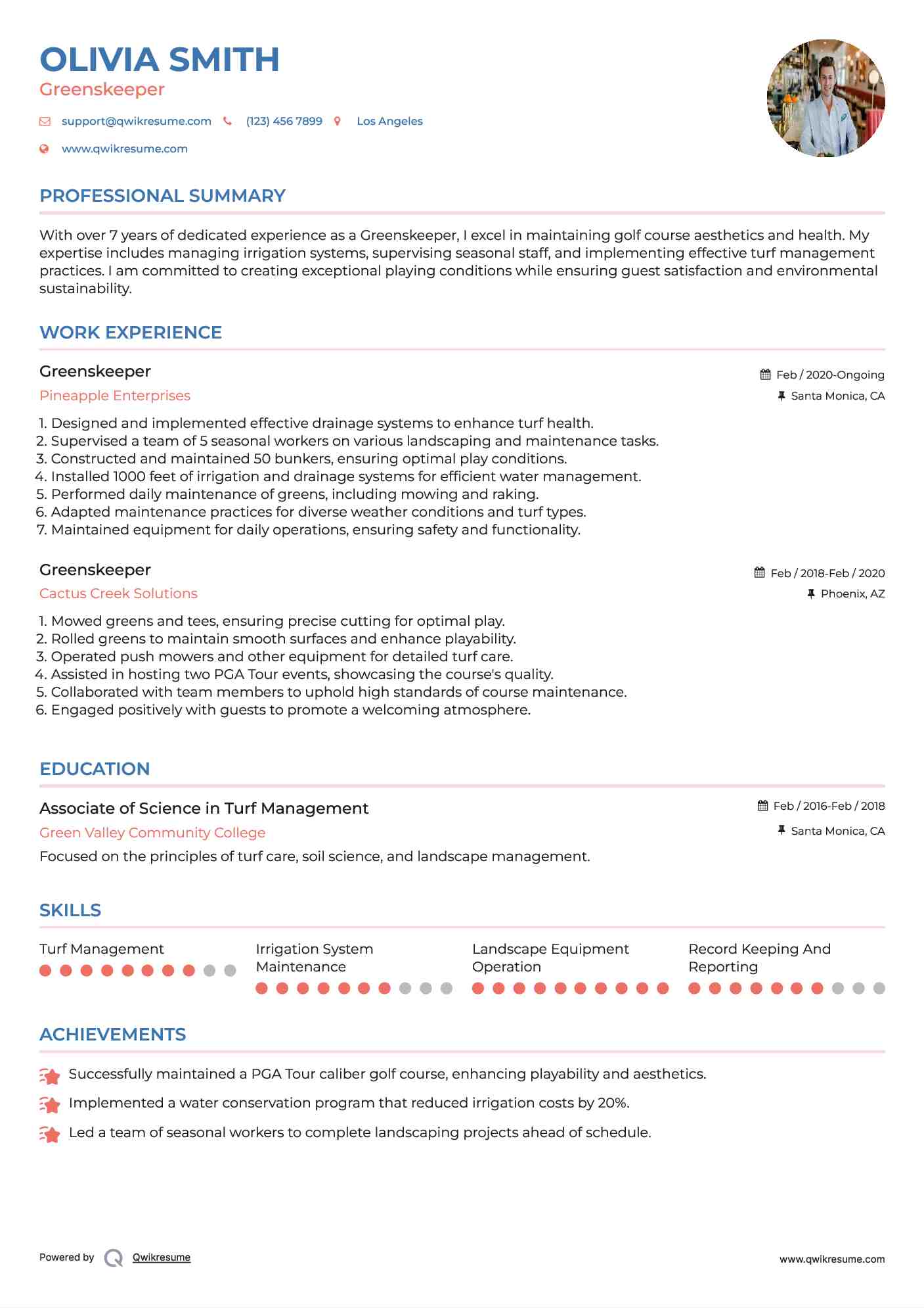 Greenskeeper Resume Format