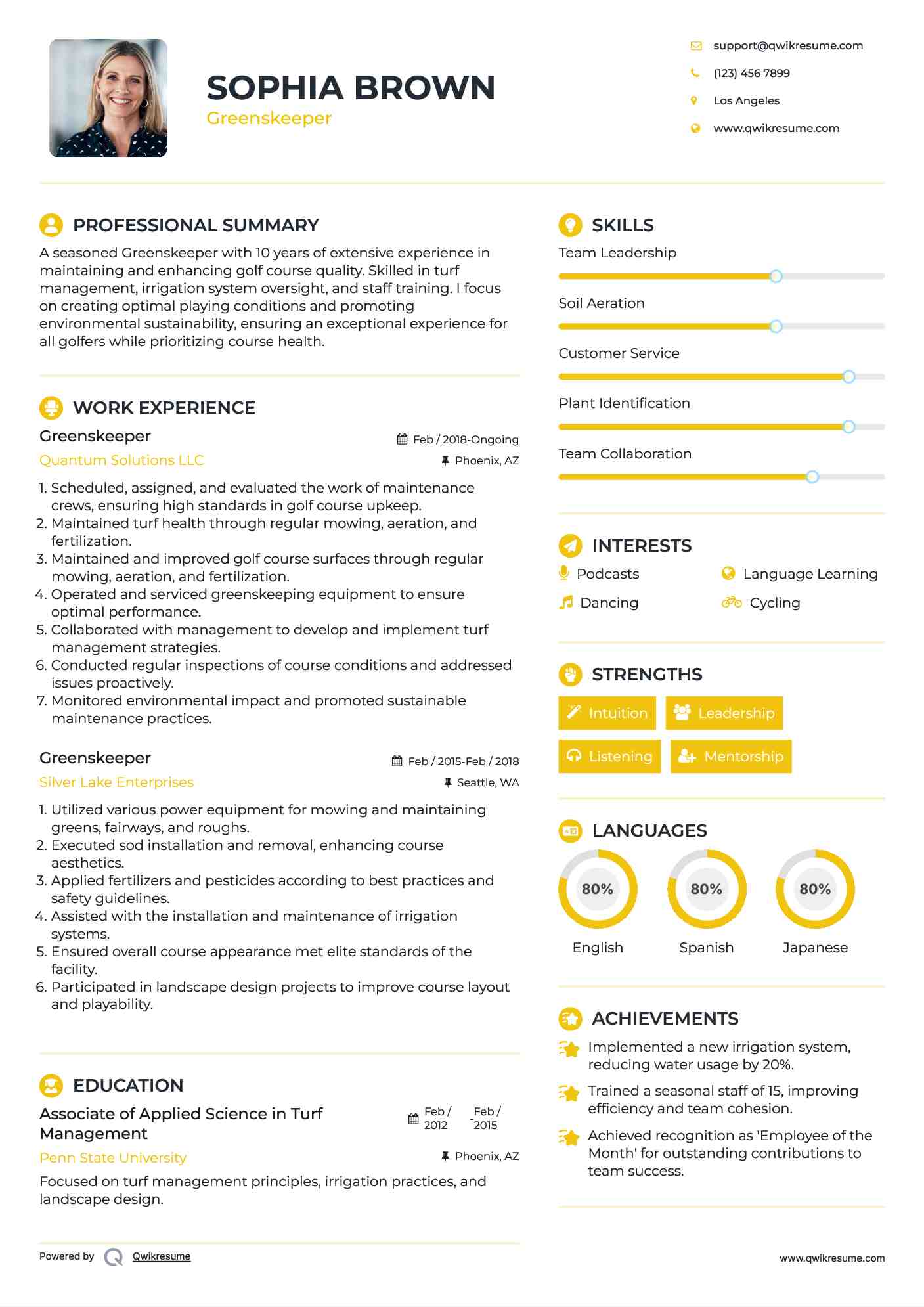 Greenskeeper Resume Model