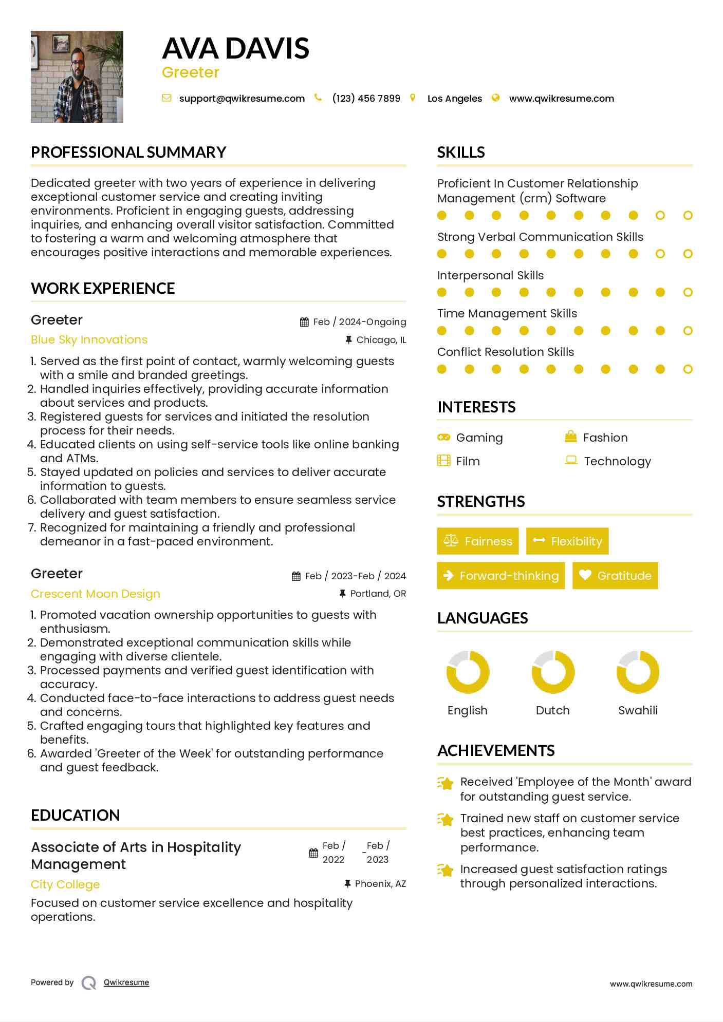 Greeter Resume Format