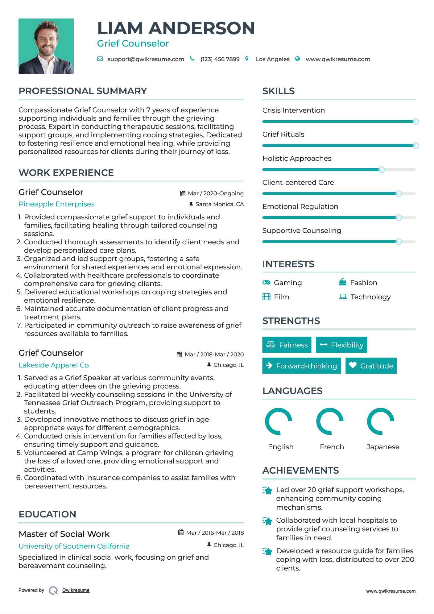 Grief Counselor Resume Sample