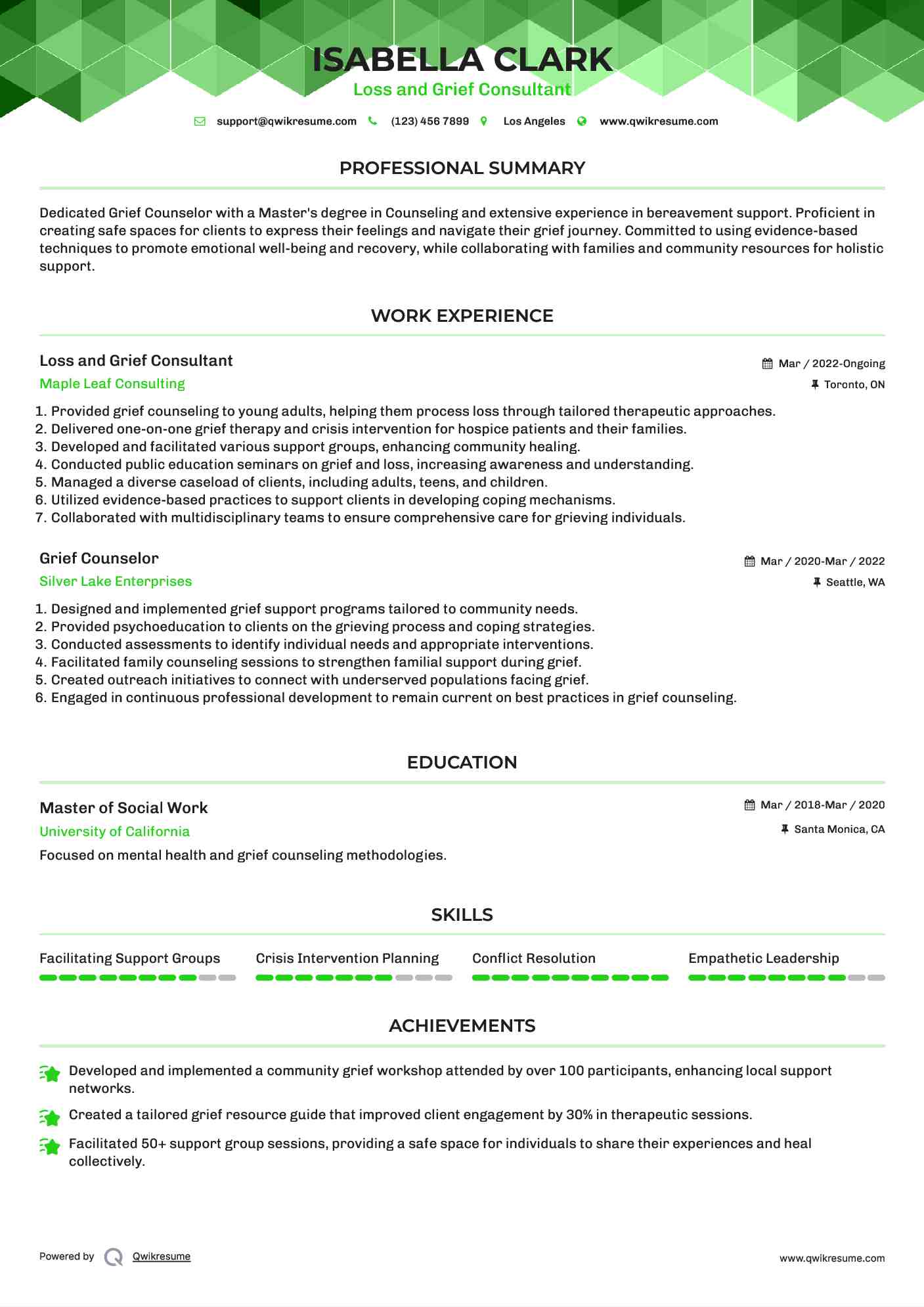 Loss and Grief Consultant Resume Template