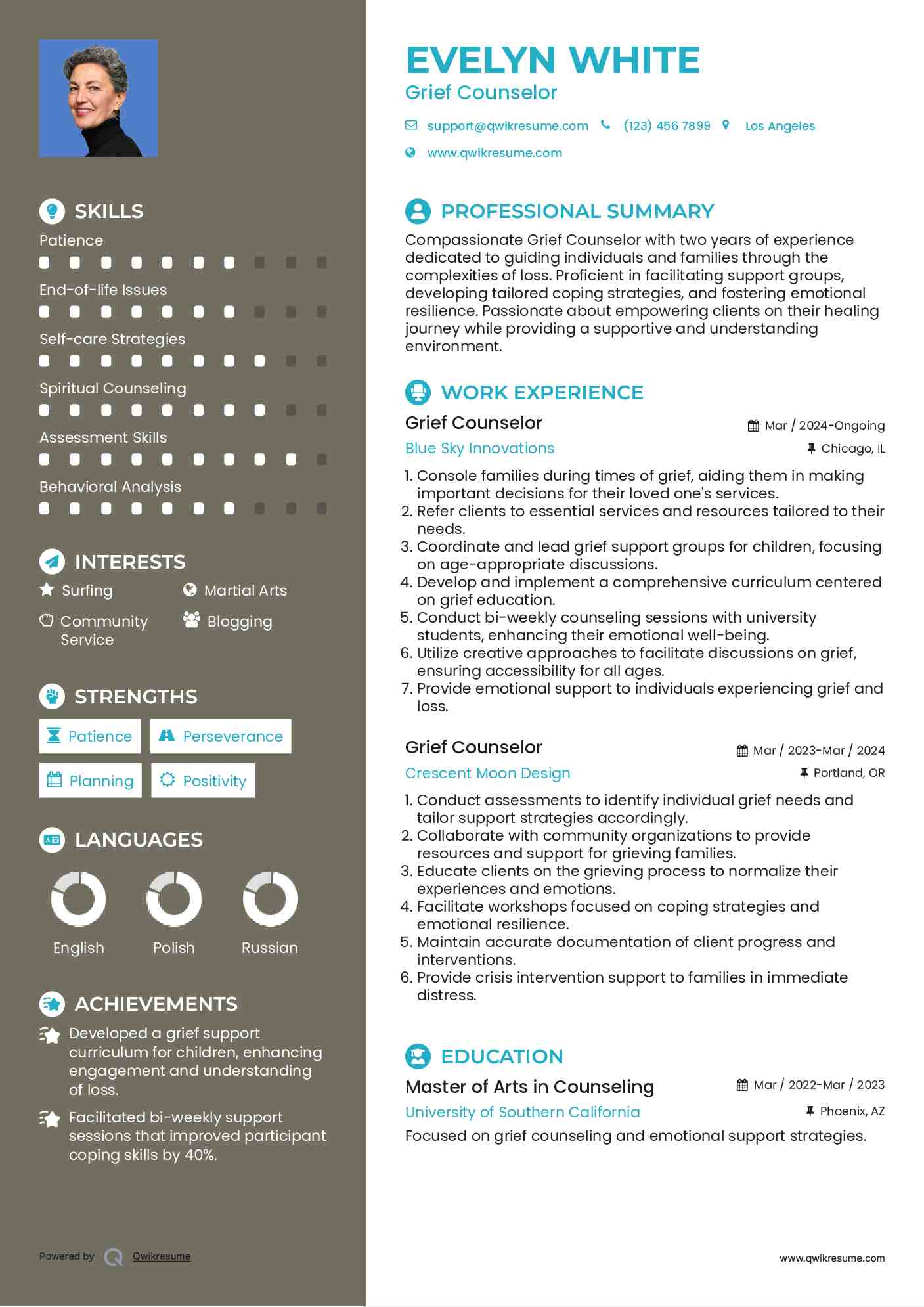 Grief Counselor Resume Template