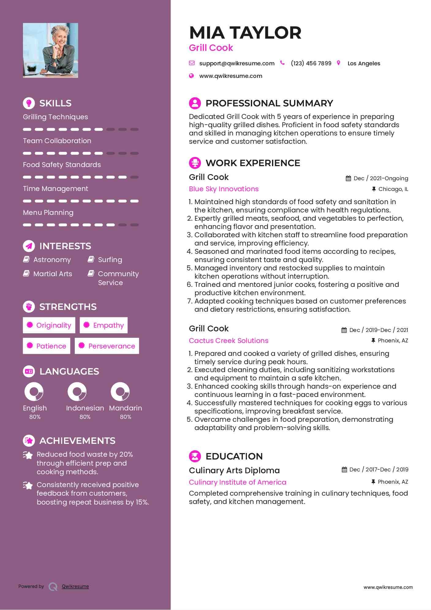 Grill Cook Resume Samples QwikResume