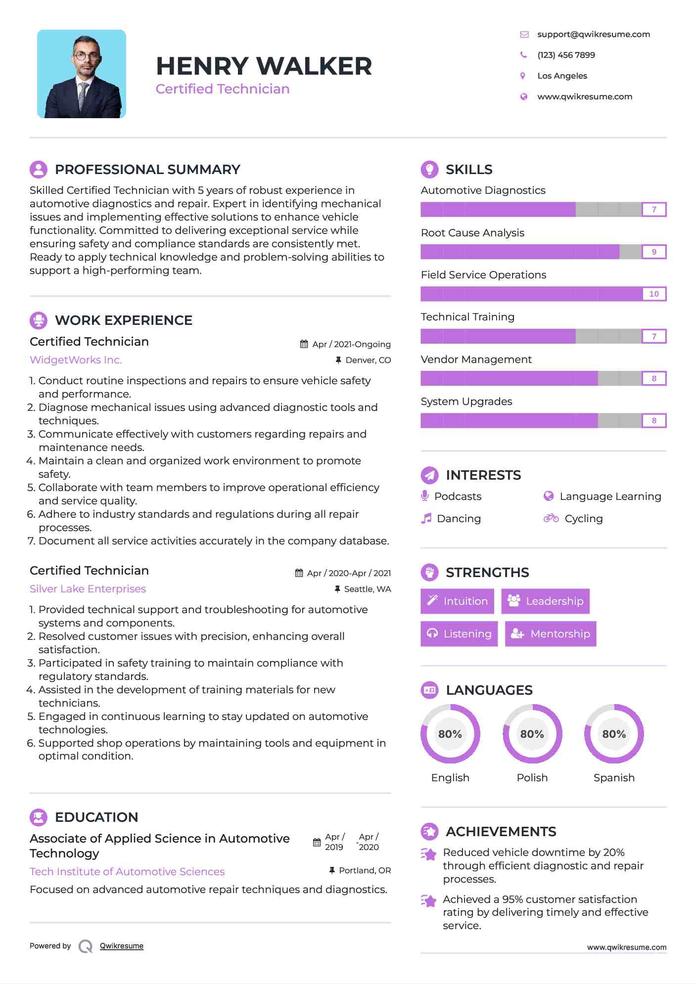 Certified Technician Resume Format
