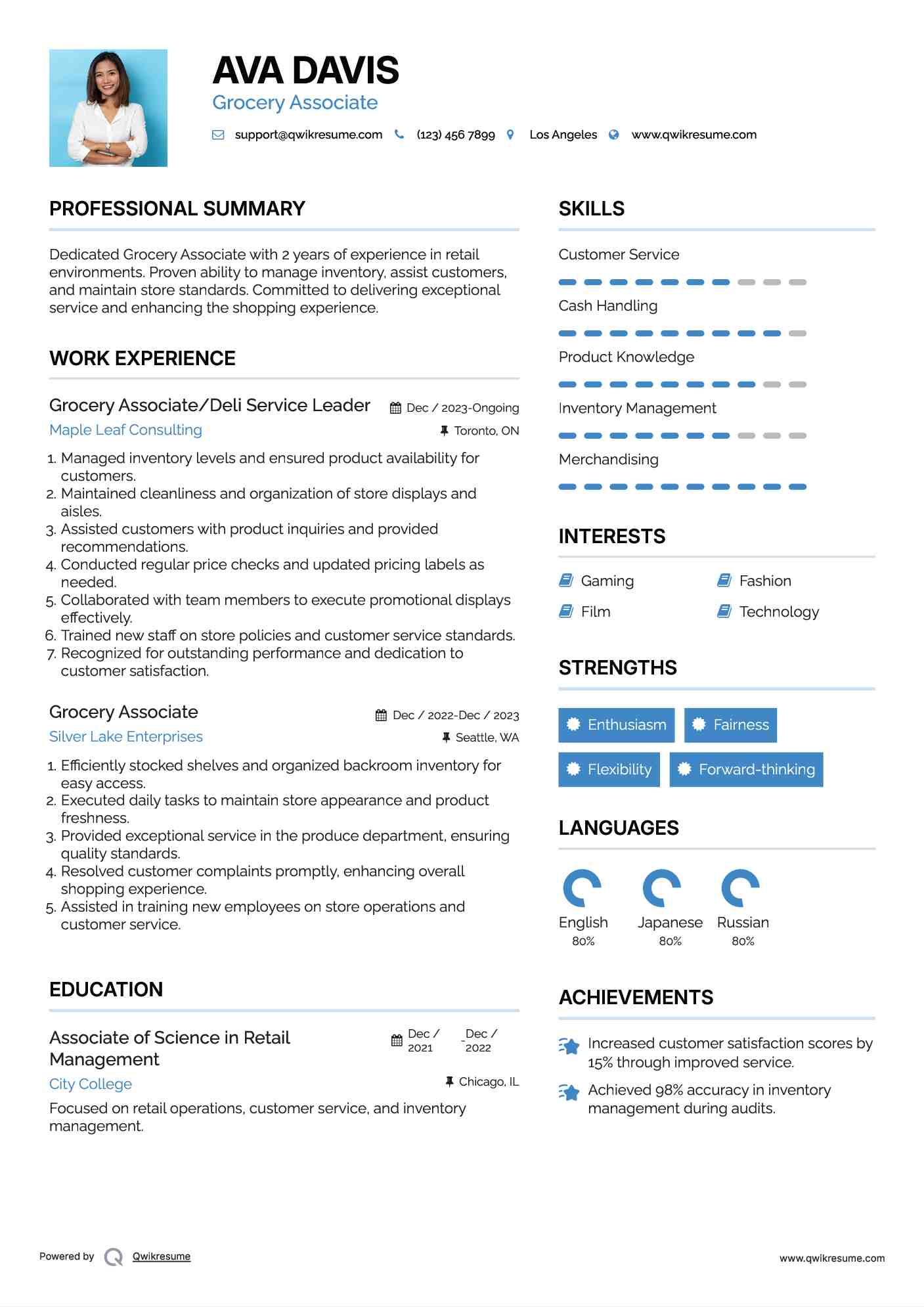 Grocery Associate/Deli Service Leader Resume Model